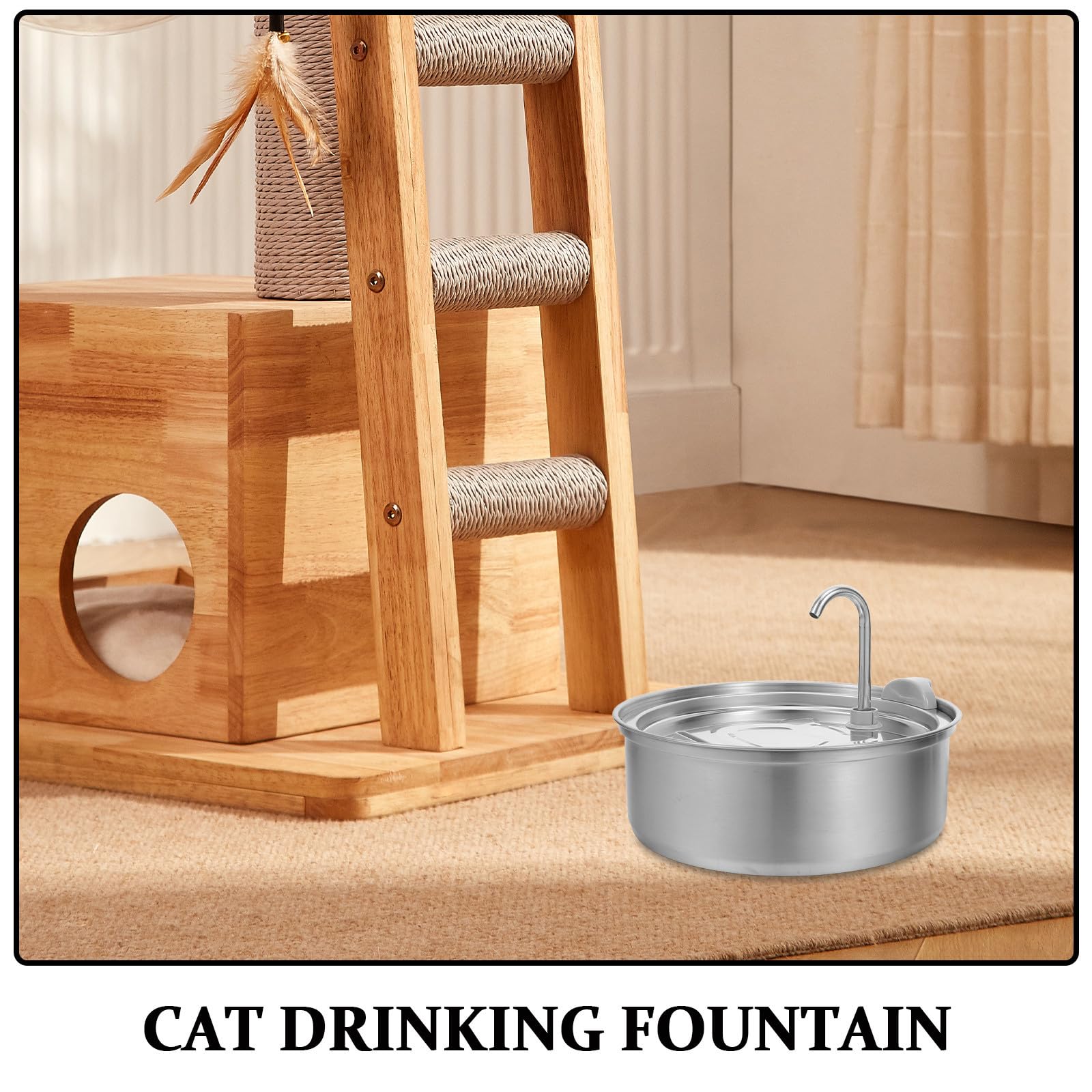 STOBAZA Fuente de Agua para Gatos de Acero Inoxidable con Bomba Ultrasilenciosa y Filtración Multilayer para Uso en Interiores Capacidad 3l Diseño Moderno