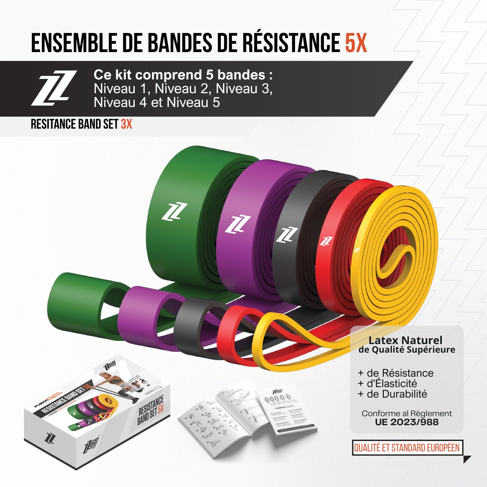 Bandes de Résistance Individuelles et Kit d'Élastiques 3 ou 5 pcs | Latex Naturel Haute Densité | Entraînement, Extension et Force | Yoga, Pilates, Crossfit, Musculation, Callisthénie