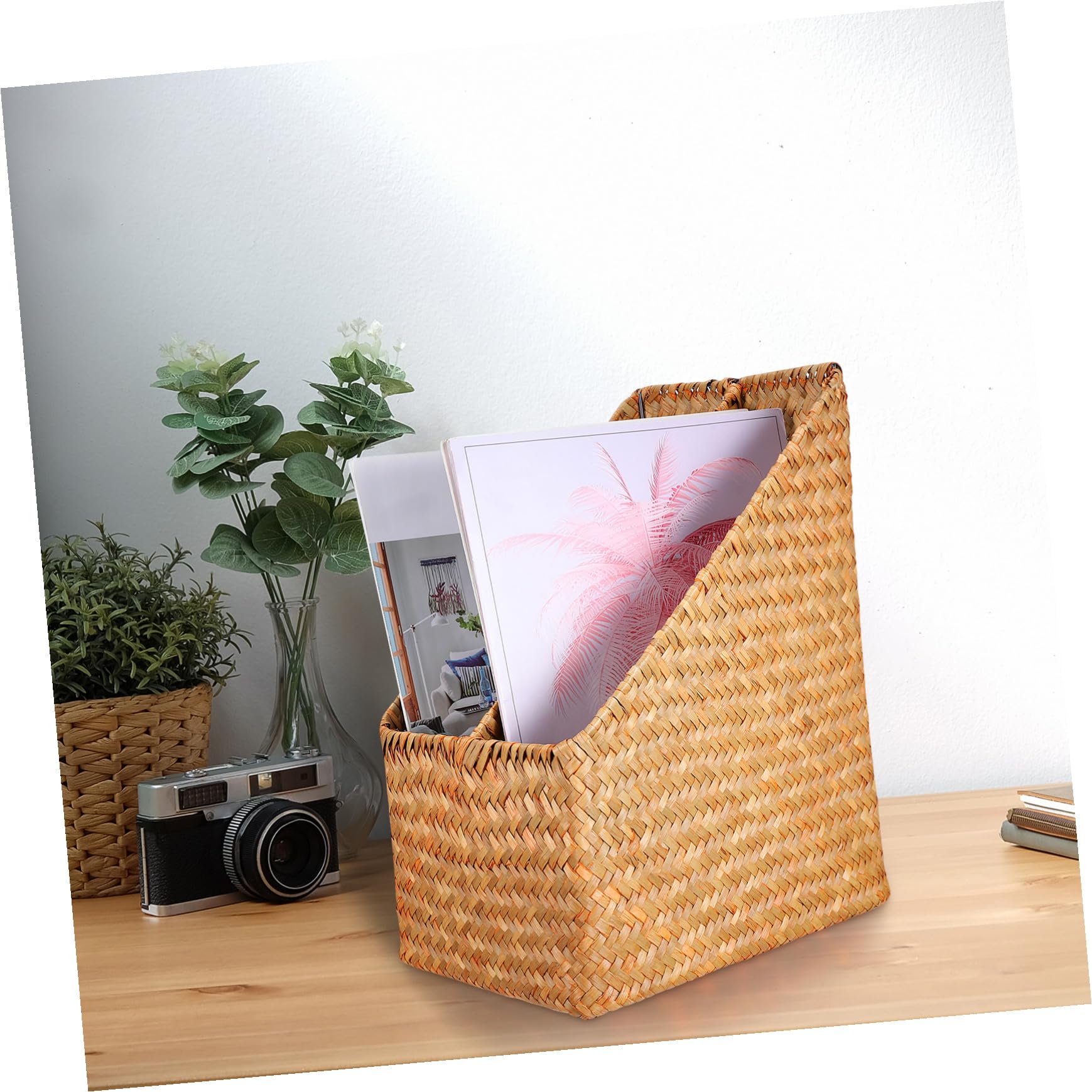 Happyyami Cestino Porta Documenti per Scrivania Intrecciato a Mano in Paglia Design Spesso, Organizer Pratico e Resistente per Uffici e Biblioteche