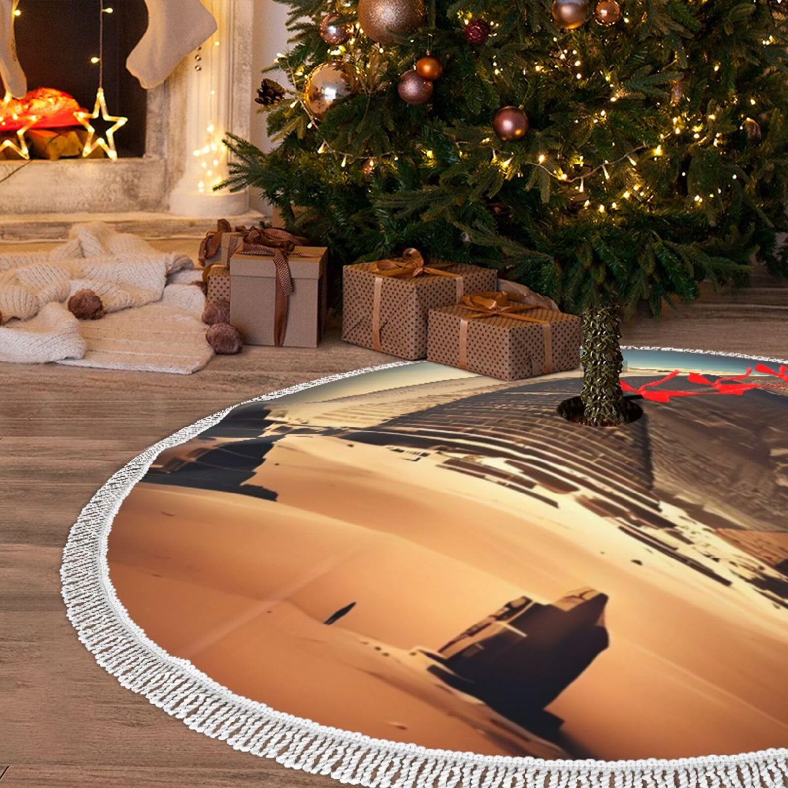 Jupe de sapin de Noël en peluche pour une décoration chaleureuse de salon