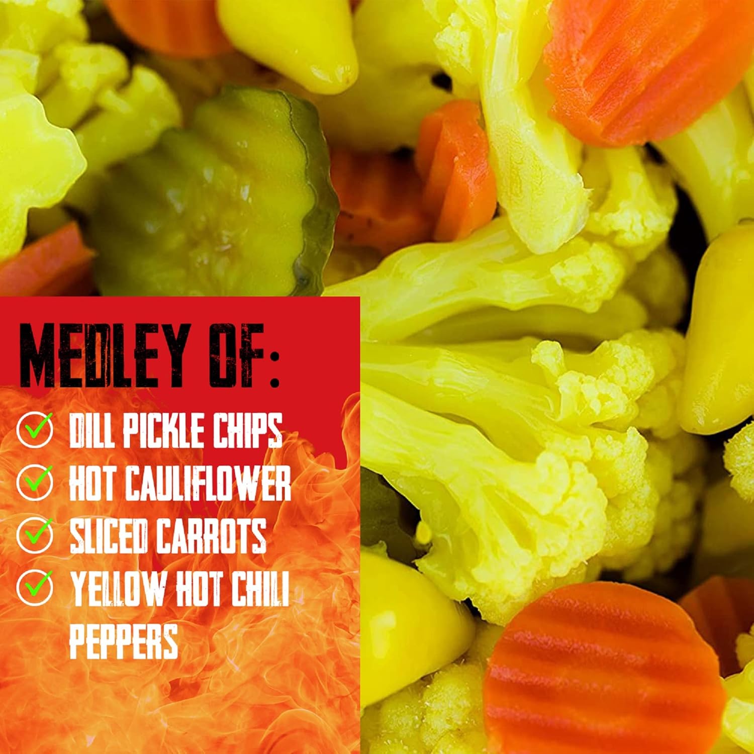 SO HOT MIX - Spicy Pickled Cauliflower Florets, Carrots, Pickles & Yellow Hot Chilis | Vegan Snacks | Bulk 1 Gallon Jar | A Spicy & Salty Veggie Mix | Mrs. Kleins Since 1945 | Grown & Made in USA