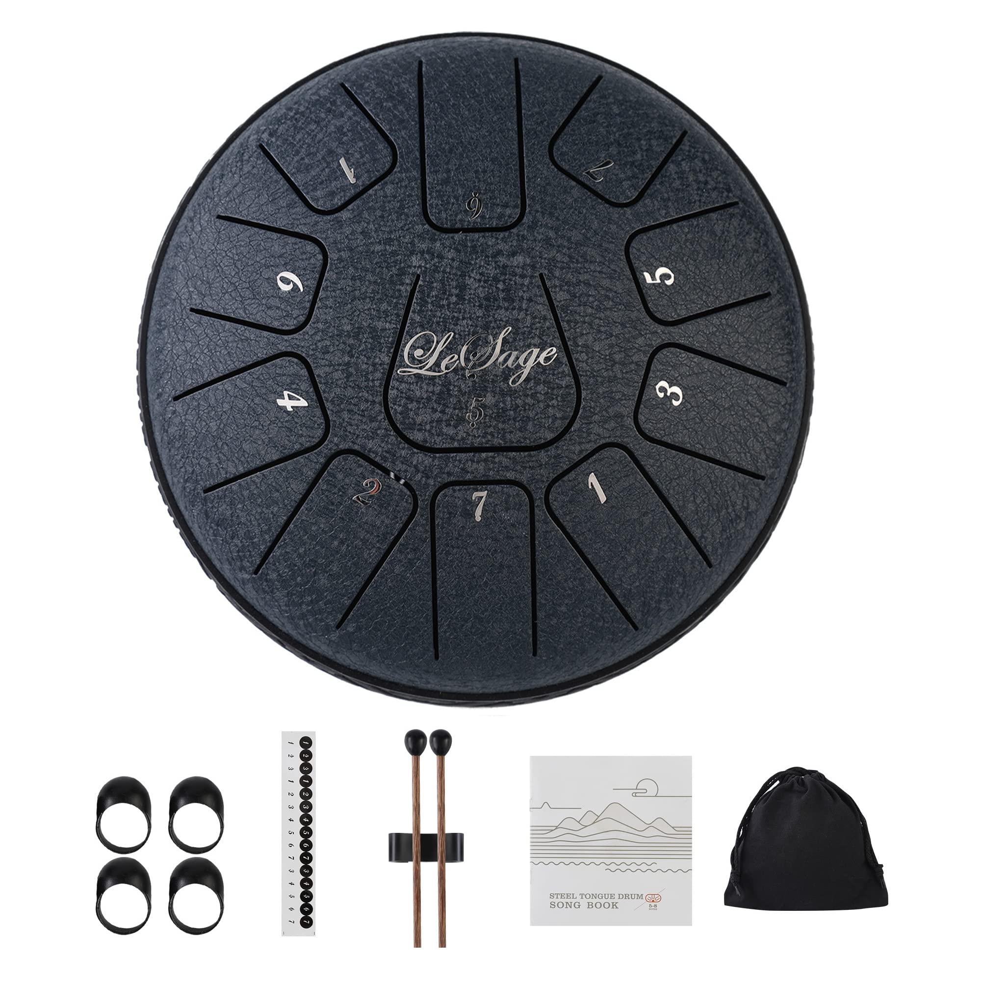 LeSage Steel Tongue - 6 inch, 11 Note Handpan - Navy Blue for Meditation & Relaxation Sound Healing Therapy With Song Booklet