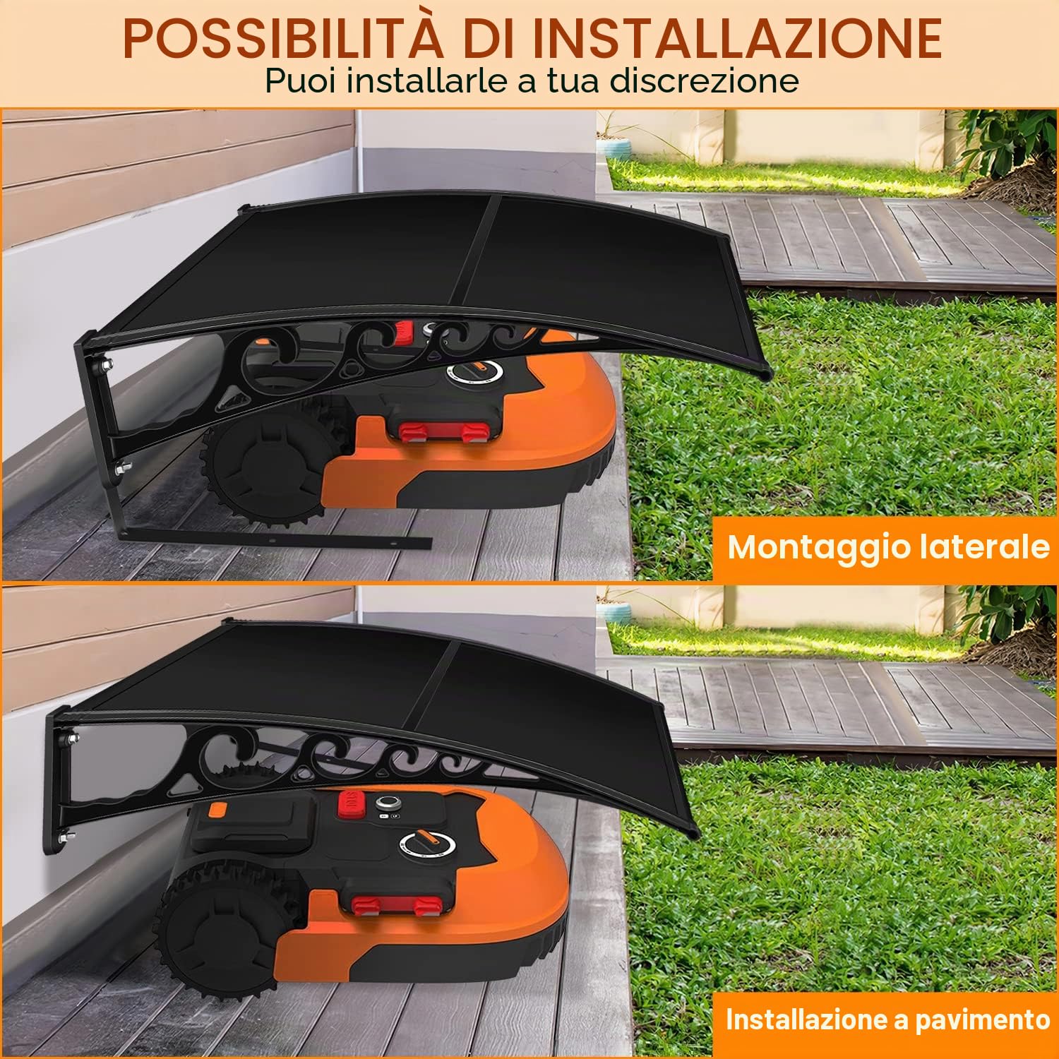 Tettoia per robot tosaerba, 106 x 87 x 50 cm, protezione da pioggia, grandine e raggi UV, colore nero