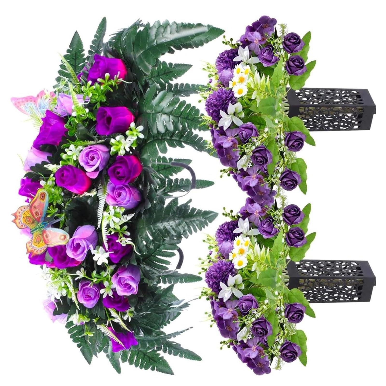 Limtula Ground Stake Memorial Flowers Set Artificial Cemetery Arrangement for Remembrance and Garden Decoration Display Florals Stakes