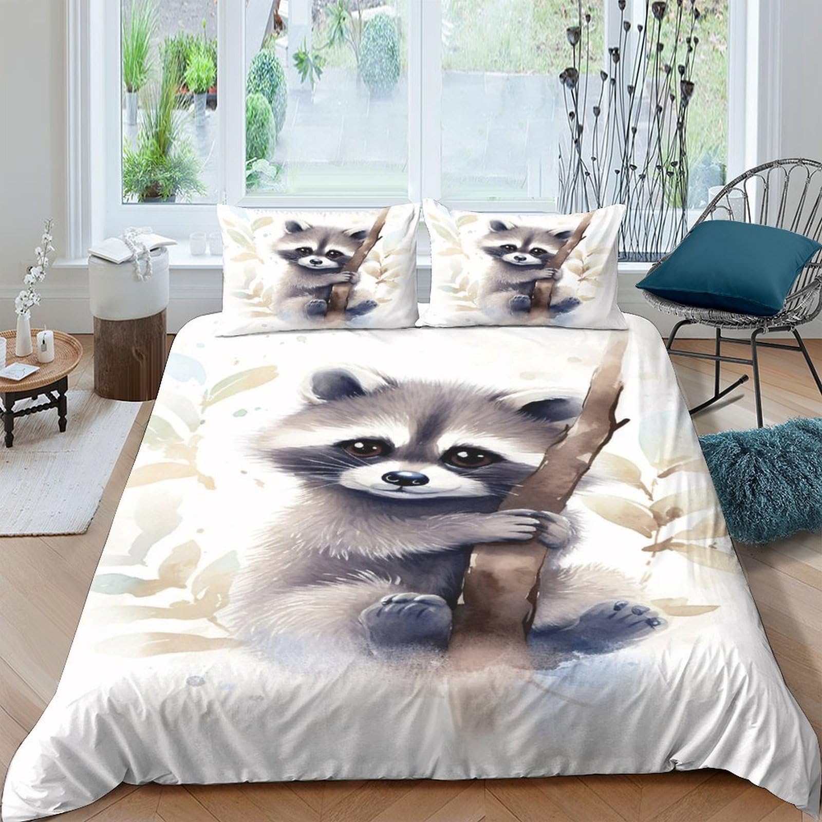 Ctjqhvkz Style-6 3D Printed Cute Raccoon Fitted Sheet Microfiber Soft Animal Cartoon Bed Cover For Bedroom Dorm Mattress Protection Single（135X200cm）