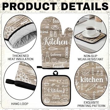Brown Rustic Wood Kitchen Decor and Accessories Set 10 Piece, Farmhouse Baking Theme Kitchen Towels, Rugs, Oven Mitts and Pot Holders, Happiness is Homemade Decor Gift for Baker Mom Women