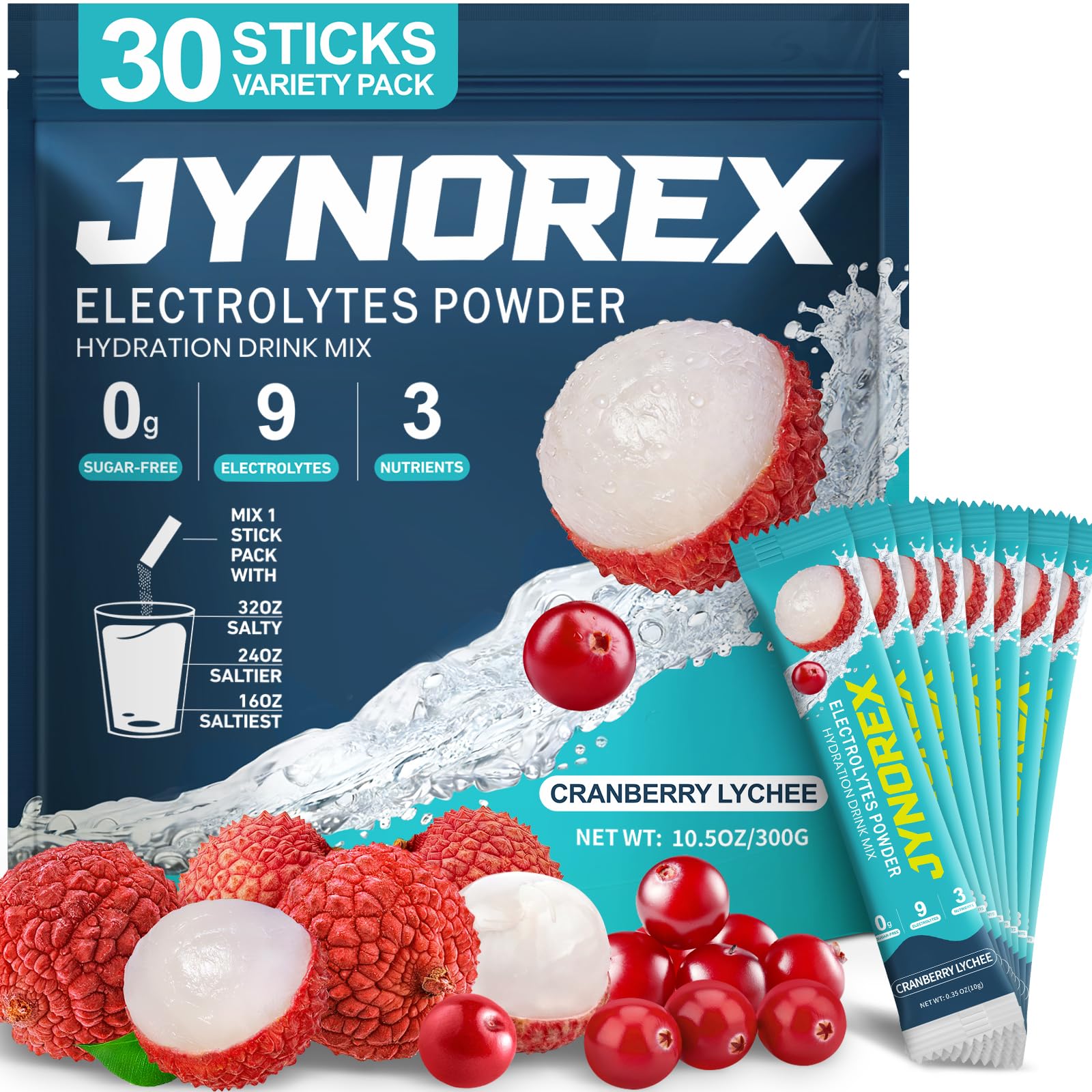 Electrolytes Powder Packets Sugar Free, 30 Sticks High Sodium Hydration Packets