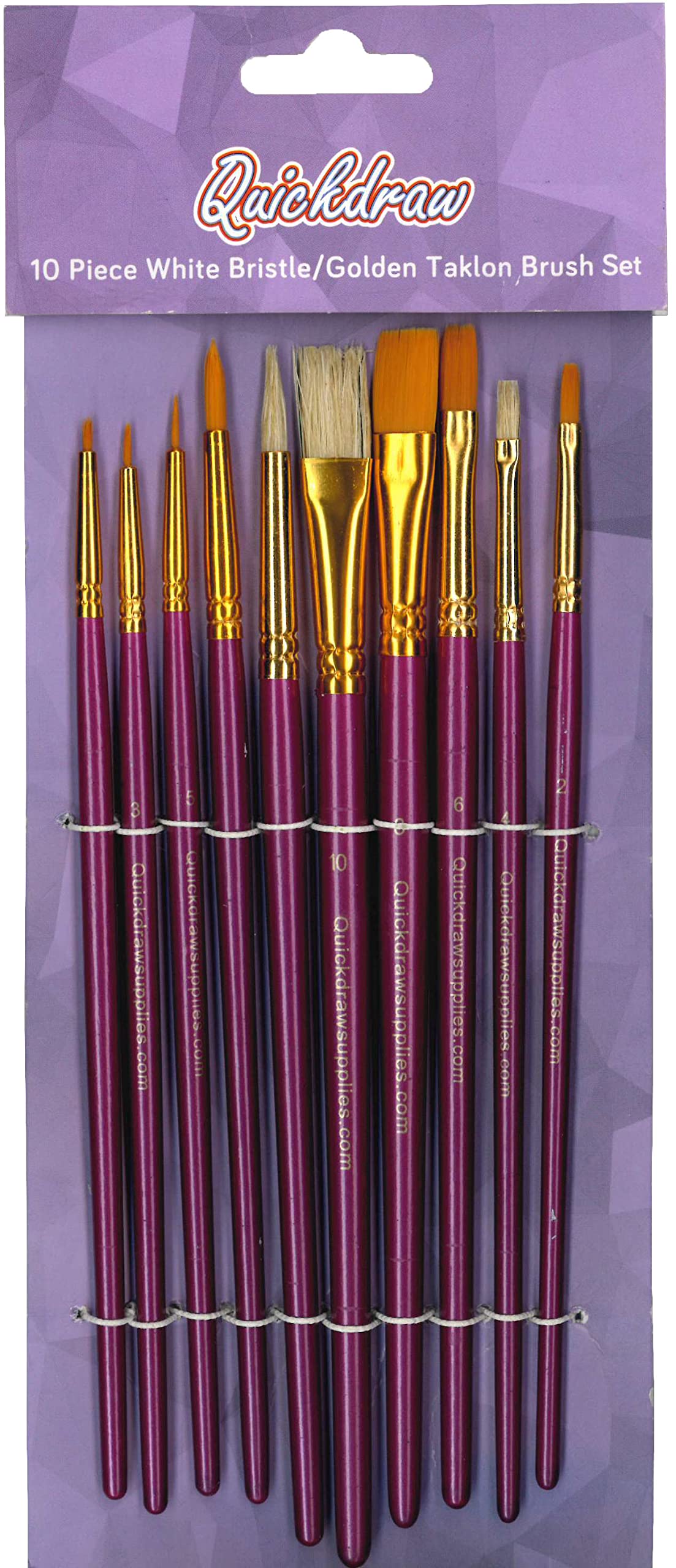 Quickdraw Supplies Gold,White Pro Artist Paint Brush Set 10 Piece Detailing Fine Modelling Painting Supplies Brushes (Pro Golden Taklon Brush Set)