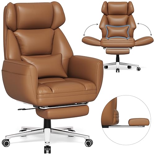 GABRYLLY Ergonomic Chair with Footrest – Wide Cross Legged Chair with Reversible Armrests, 120°Tilt, Heavy-Duty Base, Big and Tall Executive Chair Plus, Brown, GY82766 - Brown