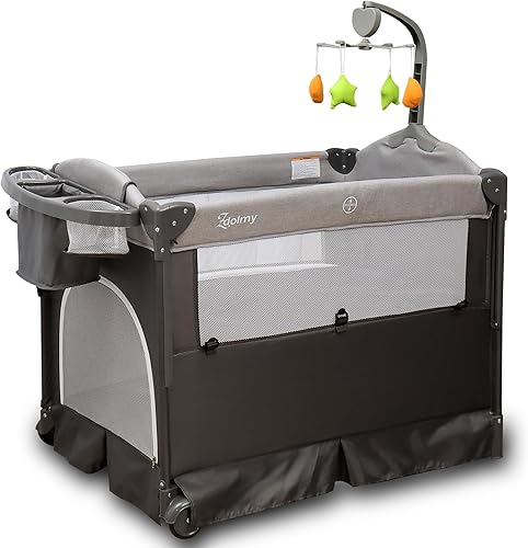 Miniatura 7 de Zdolmy Cuna para dormir de noche, paquete 4 en 1 con moisés con cambiador de pañales y bolsa de almacenamiento, 3 alturas ajustables, arco de