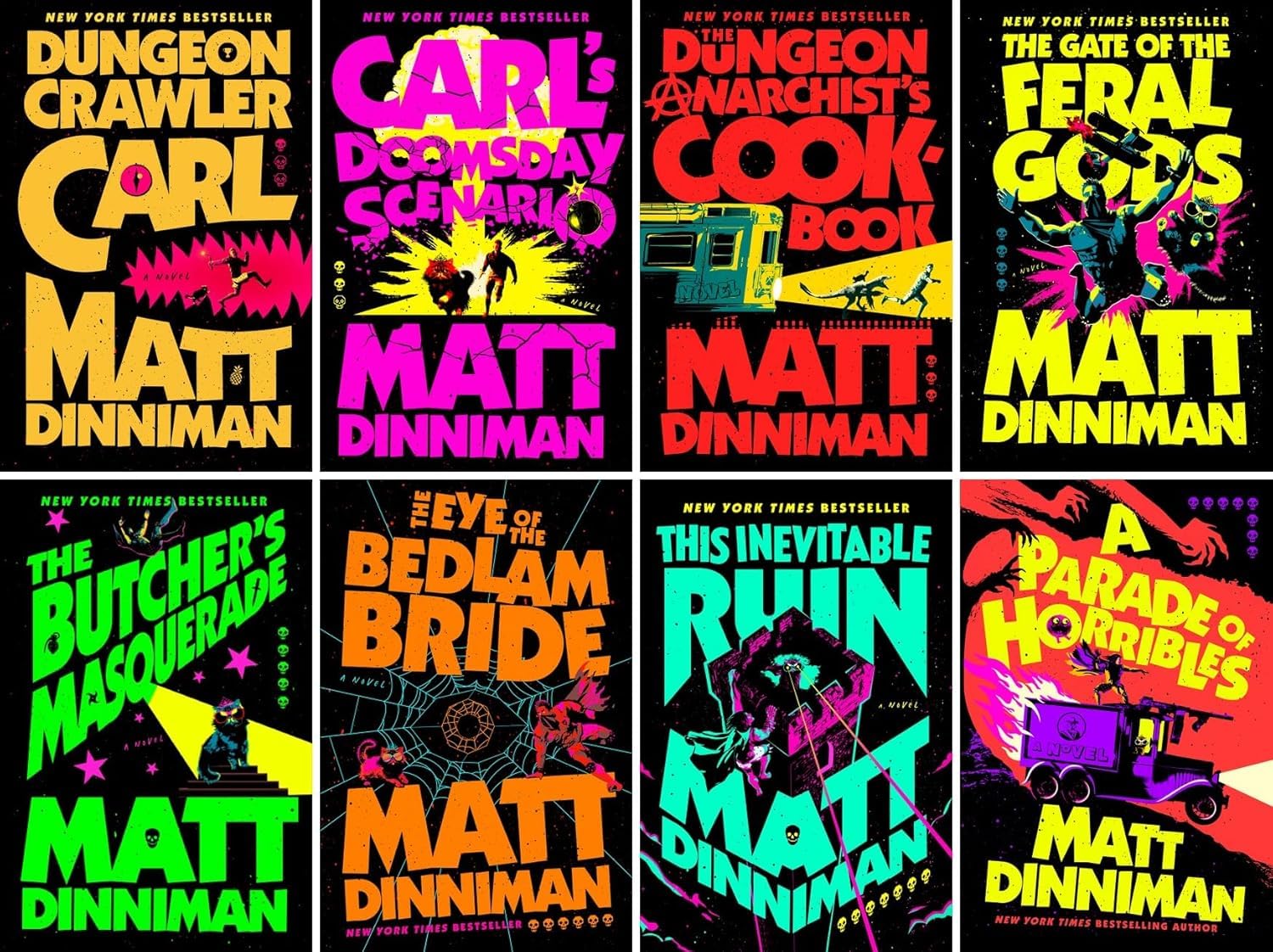 Dungeon Crawler Carl Hardcover Collection Volumes 1–8 Complete Series Set by Matt Dinniman | LitRPG Fantasy Adventure Novel | Includes Juliet Music Bookmark