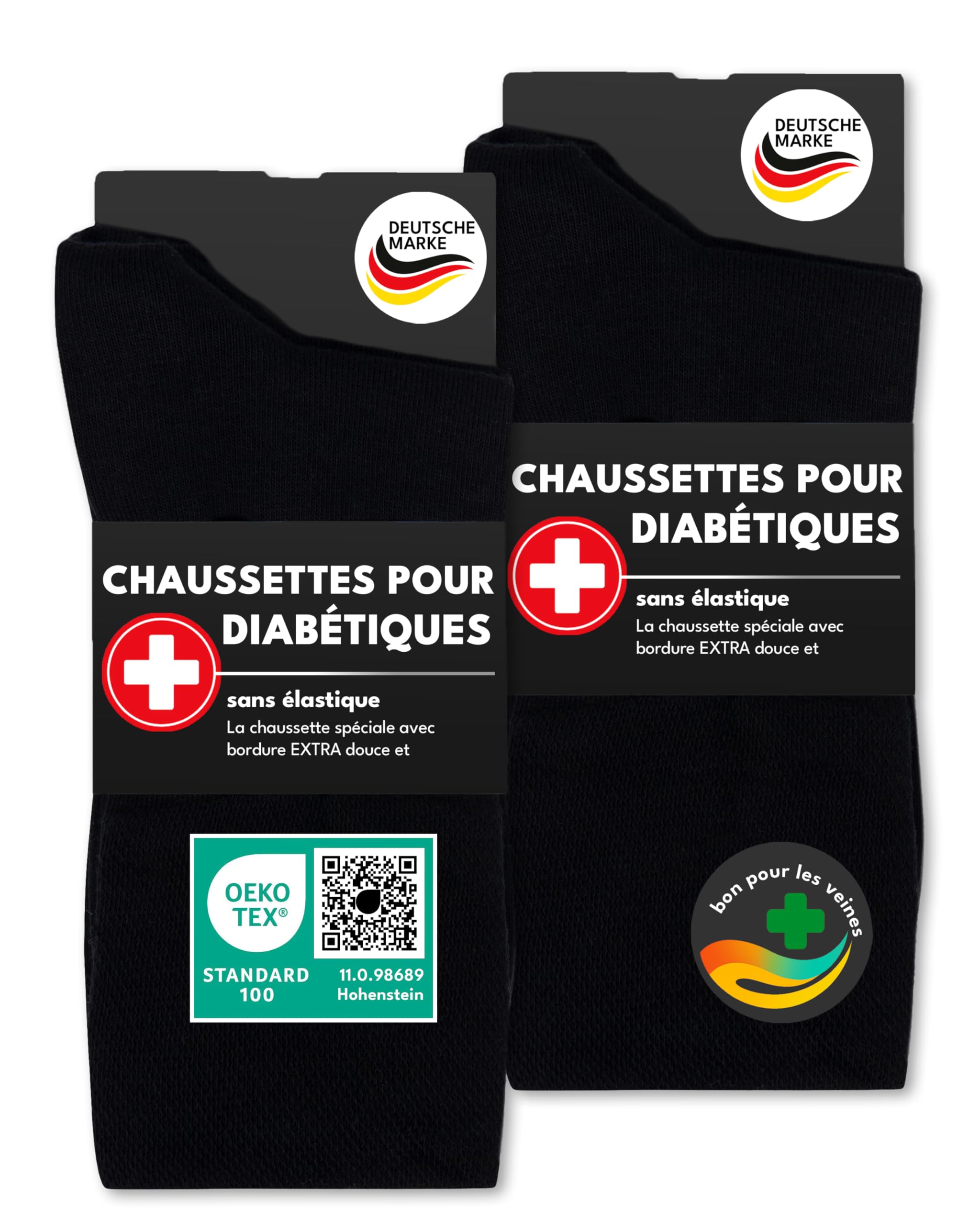 Lot de 6 Paires de Chaussettes Diabetiques Homme Femme 97% Coton sans Elastique & sans Couture