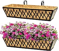 KarlliuHOMEGARDEN 2 Pack 24 Inch Black Metal Window Box Planters with Coco Liners & Adjustable Brackets for Railing, Porch, Patio, Balcony