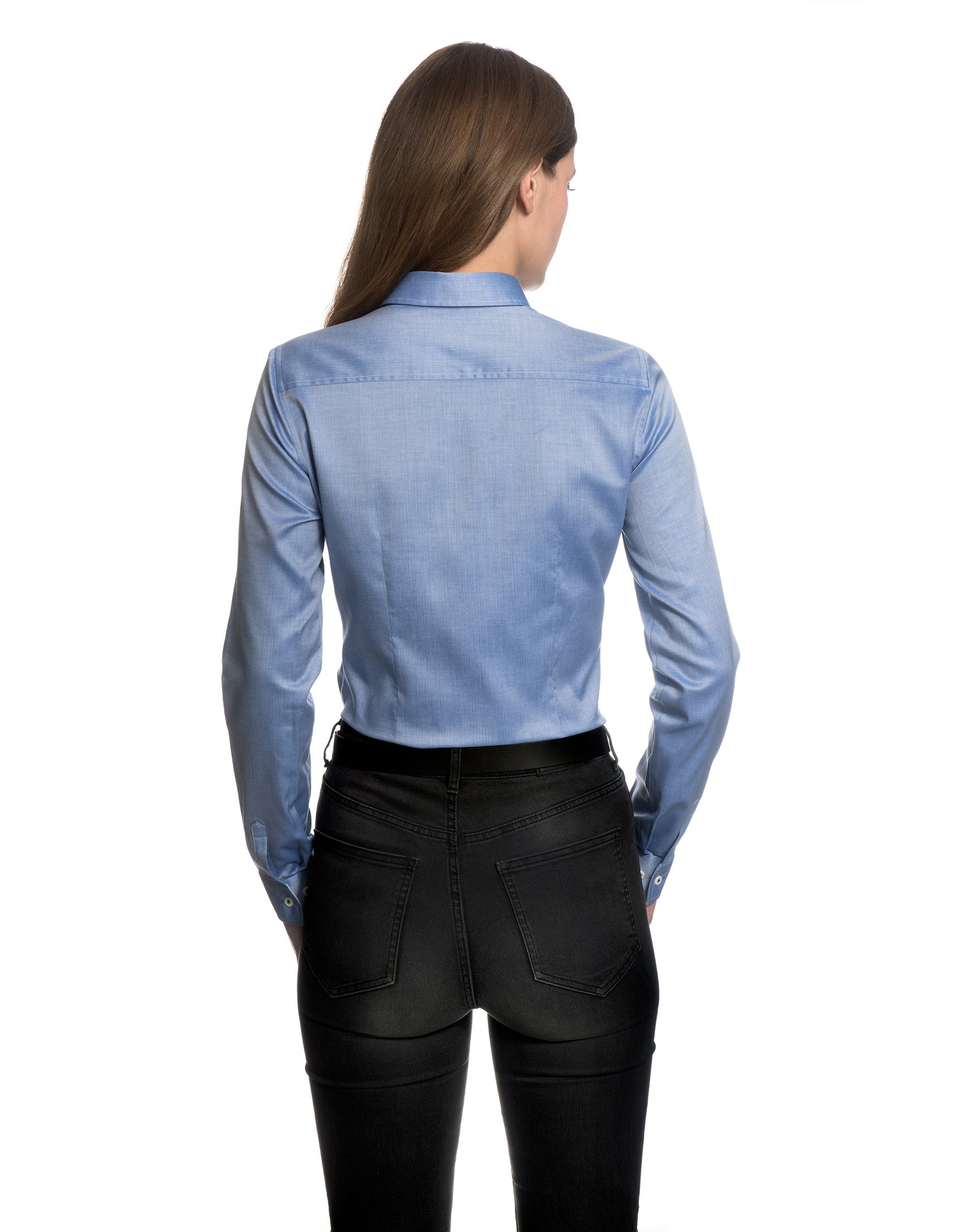 Damen Bluse 100% Baumwolle mit Kontrasteinlage Casual-fit - Normale Passform Langarm Hemdbluse elegant festlich Kent-Kragen auch für Business und unter Pullover