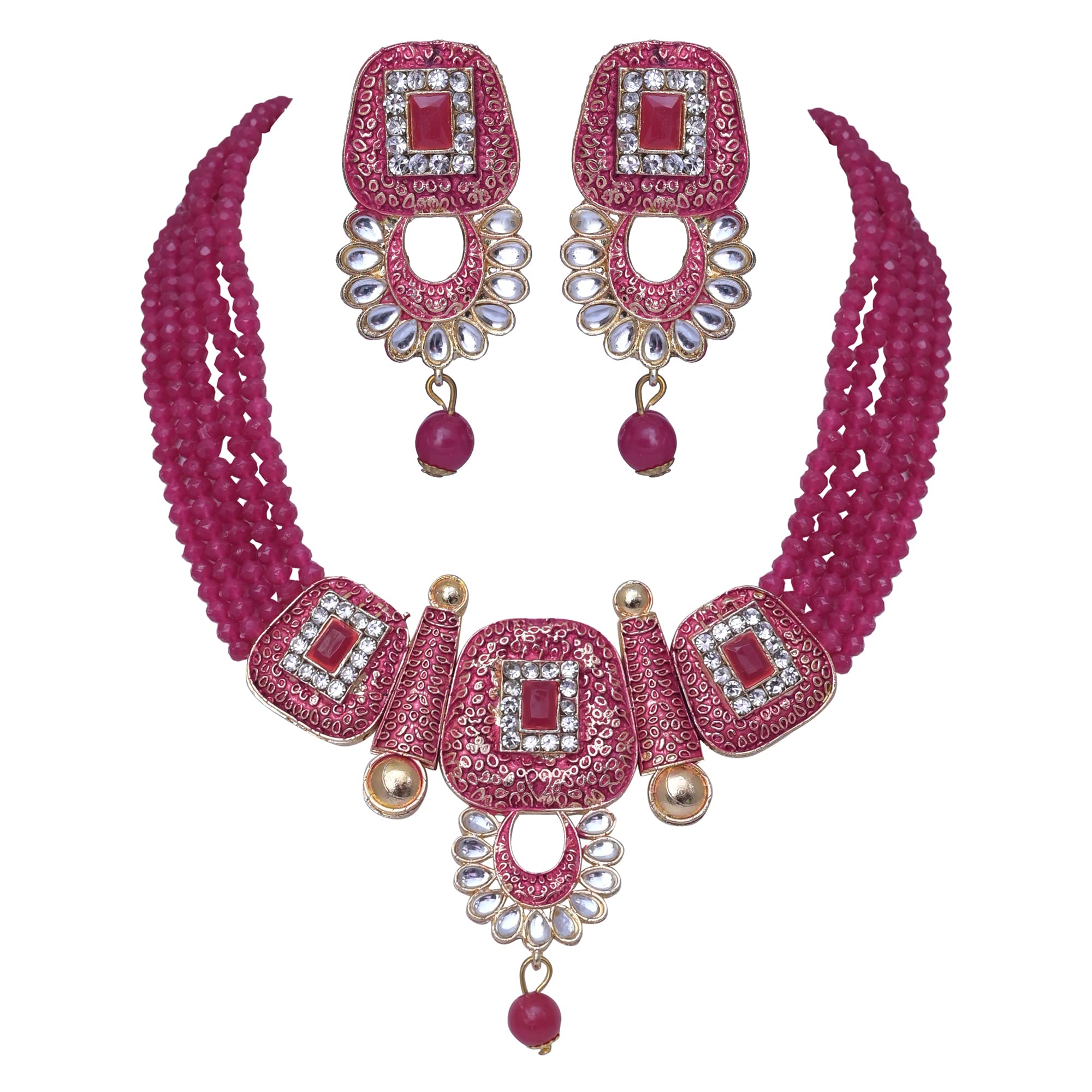 Darsha Collections Traditional Pearl Necklace Set with Earrings for Women(244-Pink) (B09ZHXZ9KS) Amazon Price History, Amazon Price Tracker