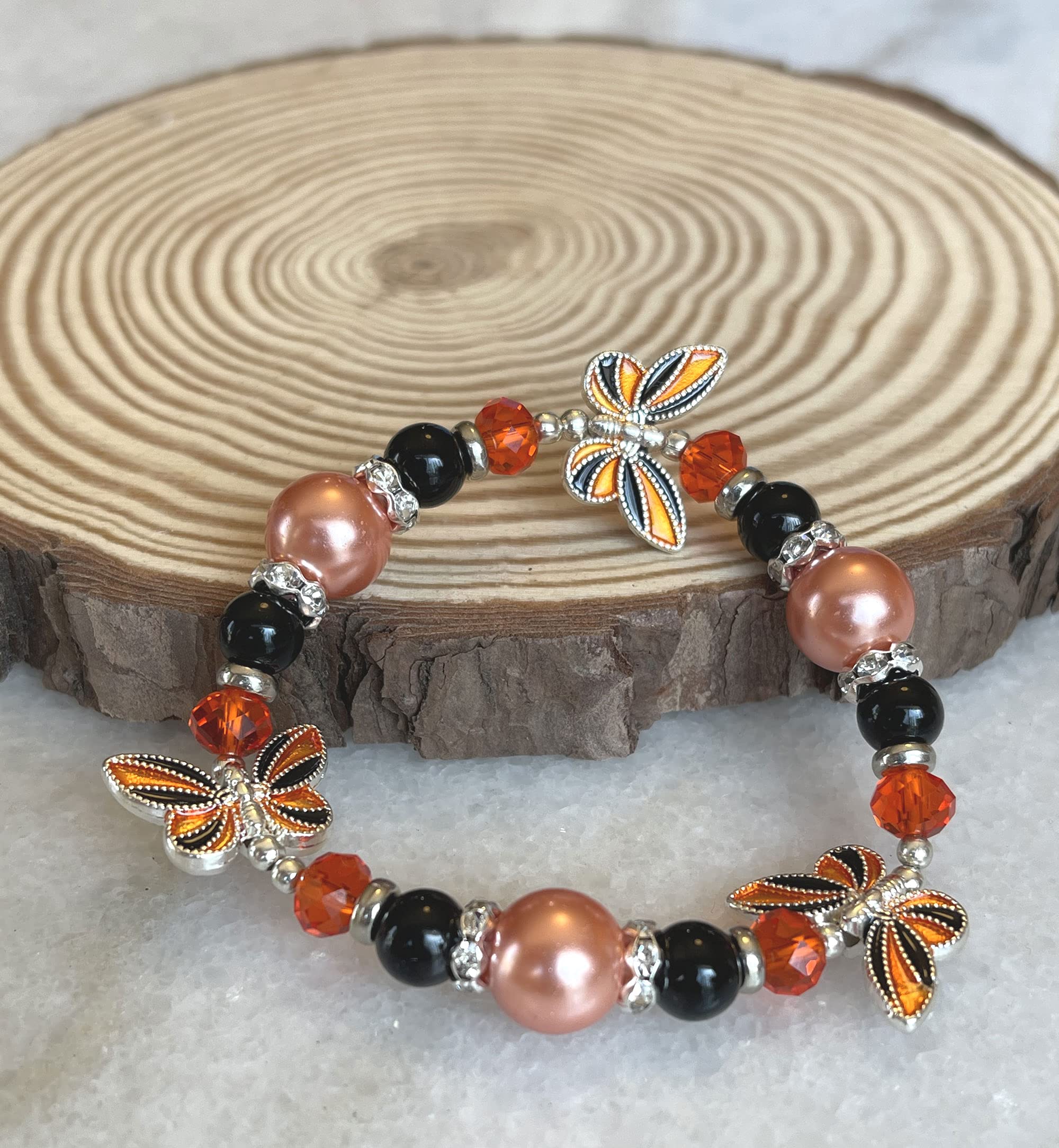 Pulsera de mariposa – Joyería de mariposa regalo para mujeres y niñas – Pulsera elástica de regalo para amantes de la mariposa naranja