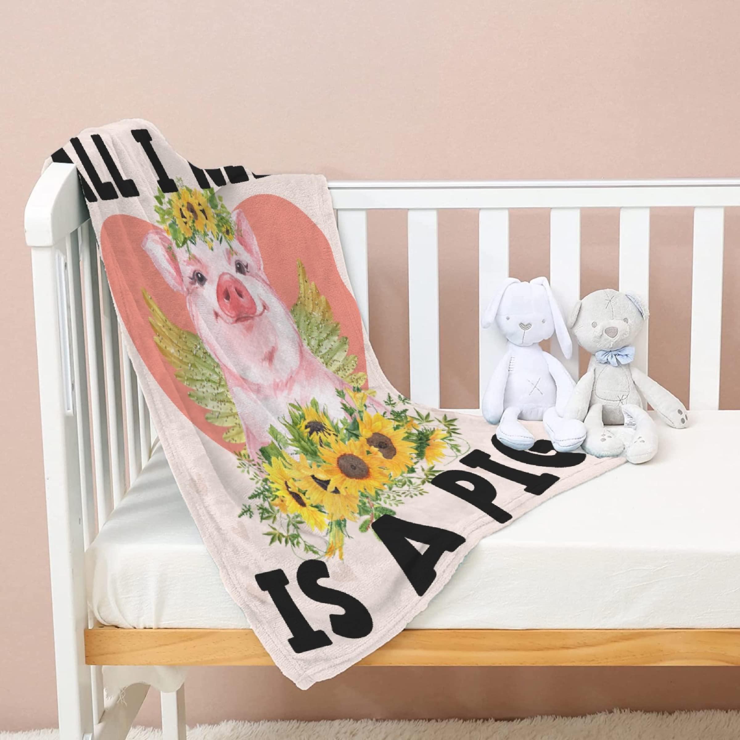 Homiehug All I Need is A Pig Soft Blanket Flannel Plush Gifts Cozy Fuzzy Cute Animal Throws for Nap Bedding Sheet Couch Decor Tapestries Non-Shedding 50