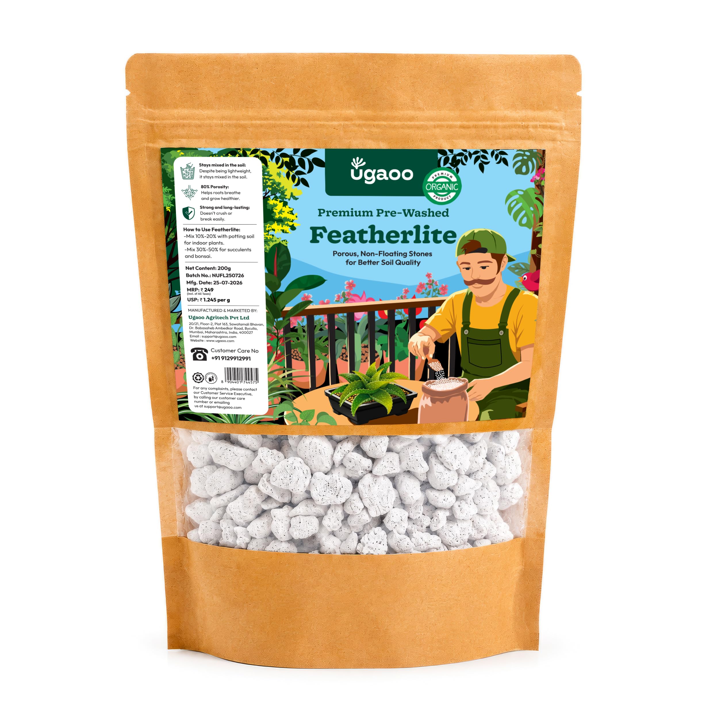 ugaoo featherlite natural volcanic stone for plants 200g | perlite alternative soil amendment | 2-8mm horticultural media for succulents, cactus, bonsai, indoor plants & balcony gardens