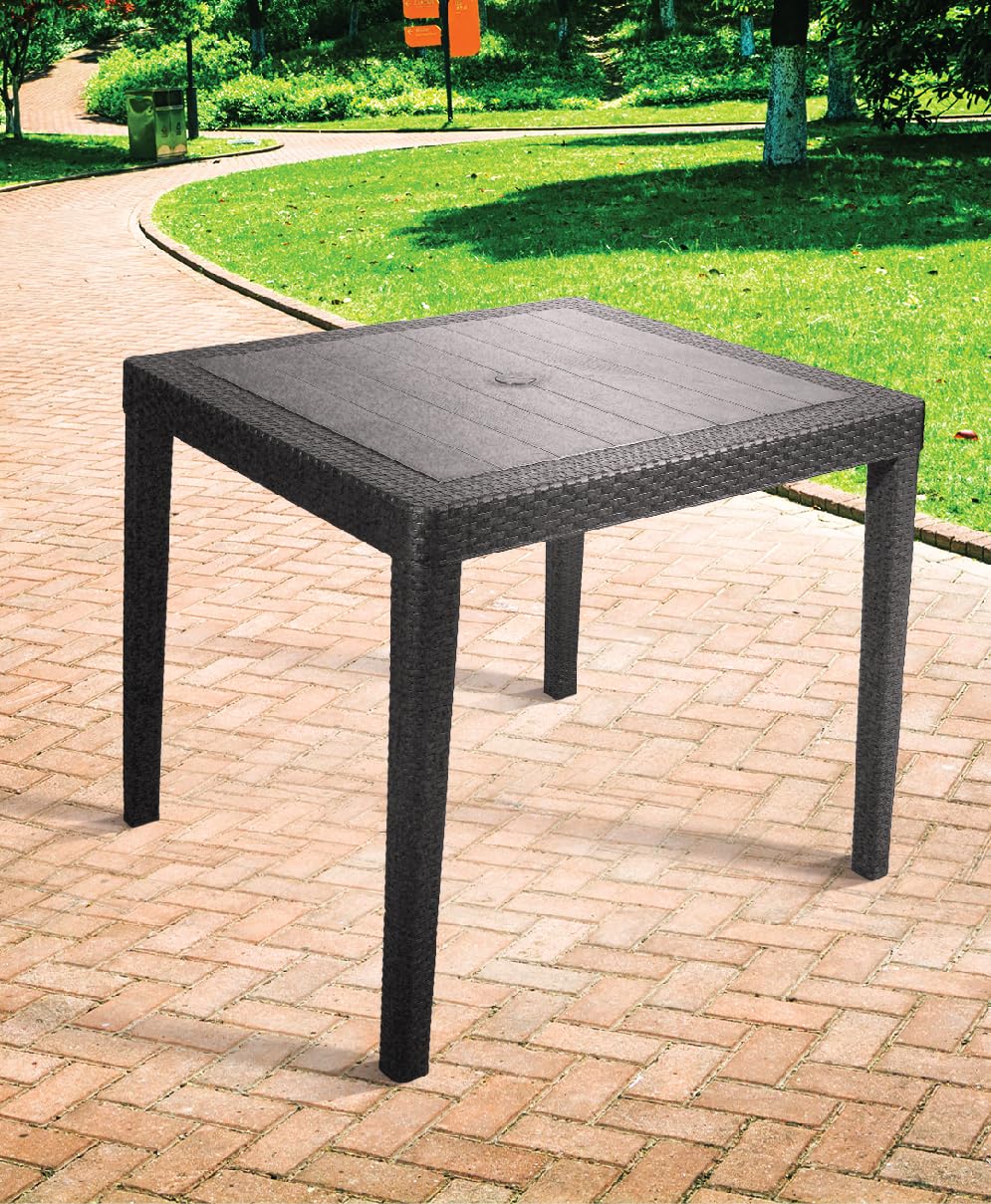RATTAN SQUARE TABLE - DINING TABLE - PATIO TABLE - OUTDOOR TABLE - INDOOR TABLE - GARDEN TABLE - COFFEE TABLE - PLASTIC TABLE (Black)