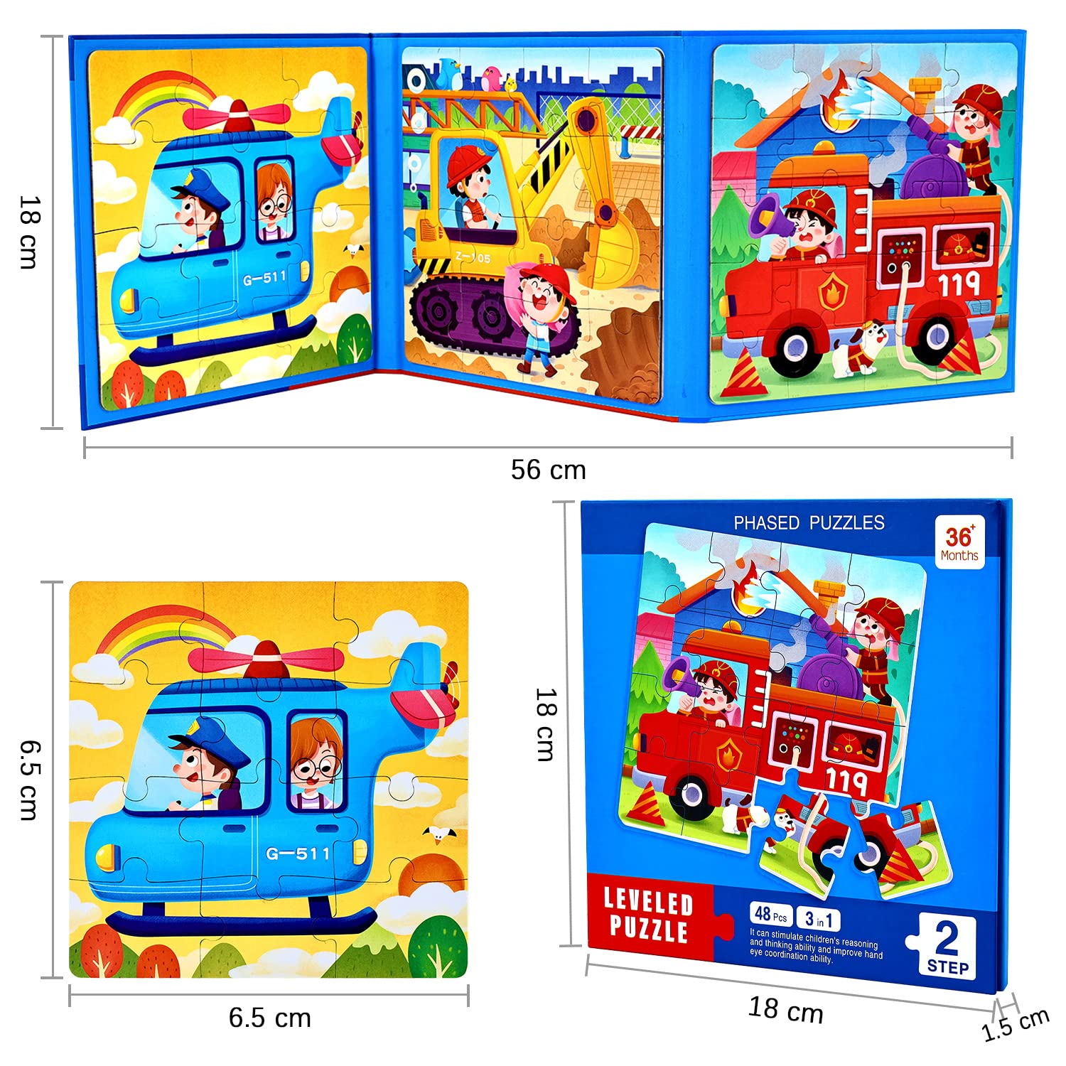 BBLIKE Puzzle Magnetici per Bambini dai 3 Anni in su, Puzzle 3-in-1, Puzzle con Animali in Legno Libro per Bambini, Giochi da Viaggio Giocattoli per Bambini di 3 4 5 Anni Ragazzi e Ragazze（trasporto）