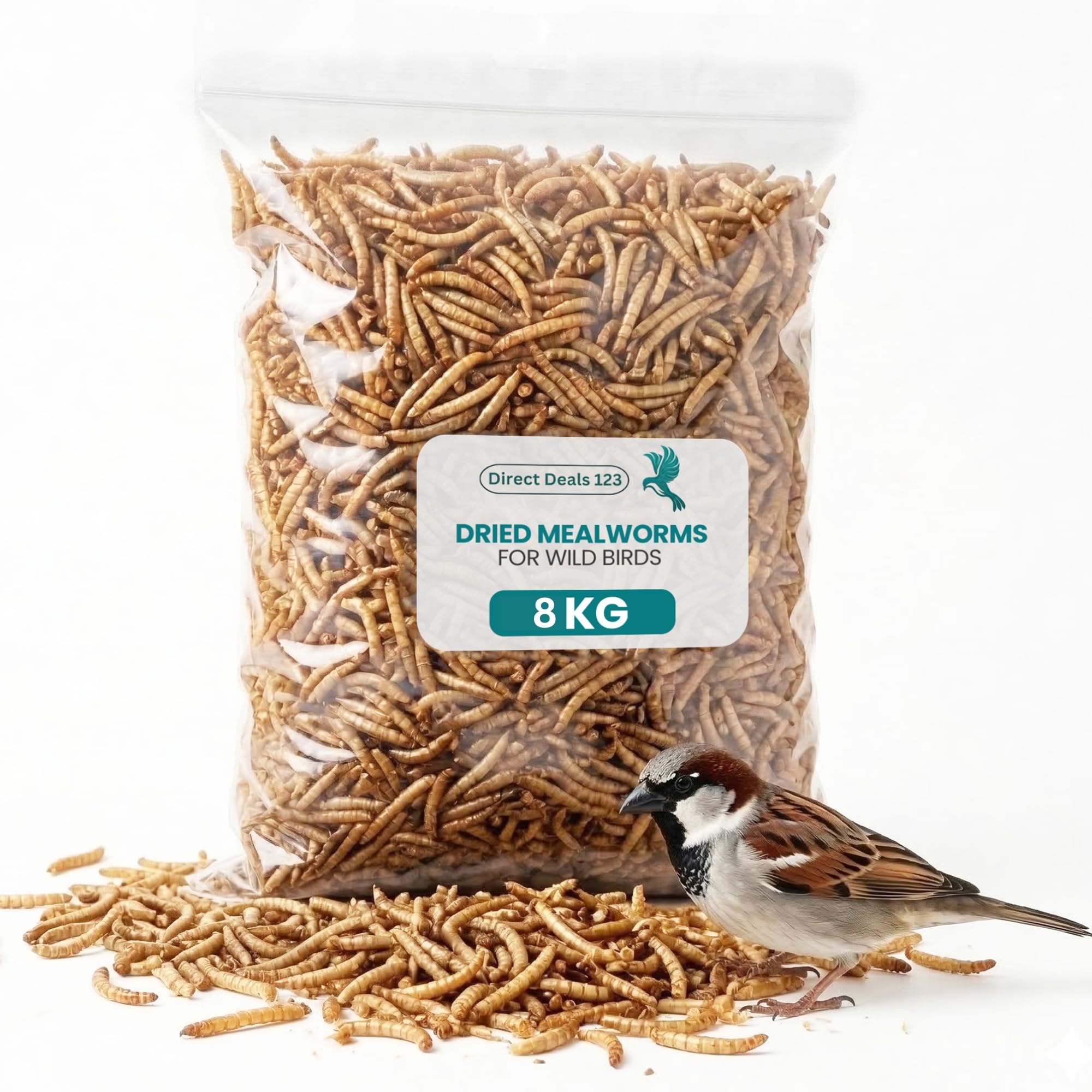 Premium Mealworms Wild Bird Food, Protein Food for All Species, Natural High Energy Feed, No Mess Bird Food for All Birds (8kg, Mealworms) — image 1