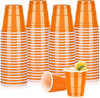 100pack 2oz Plastic Shot Cups, Orange Plastic Shot Glasses, Mini Disposable Cups for Parties Halloween Wedding Party Carnivals Games & Events Supplies (Orange)