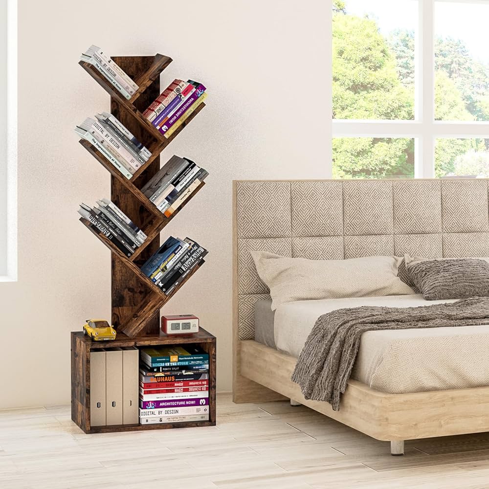 ART-GIFTREE 6 Tier Tree Bookshelf, Sturdy Retro Floor
