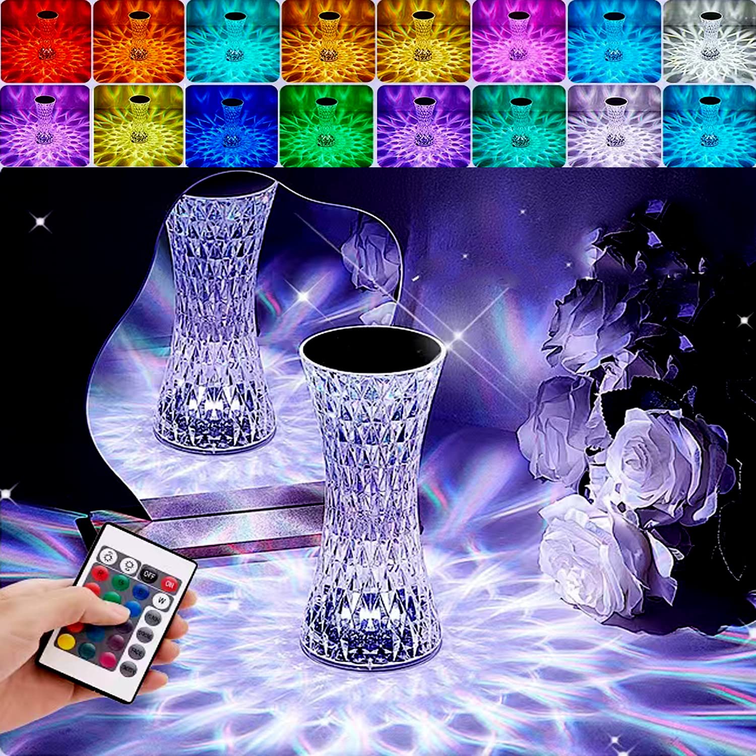 Touch Control Crystal Table Lamp,16 Color Changing Diamond Bedside Lamp,USB Charging Acrylic Lamp,LED Night Light Crystal Diamond Table Lamp,Bedroom,Living Room,Office Decoration