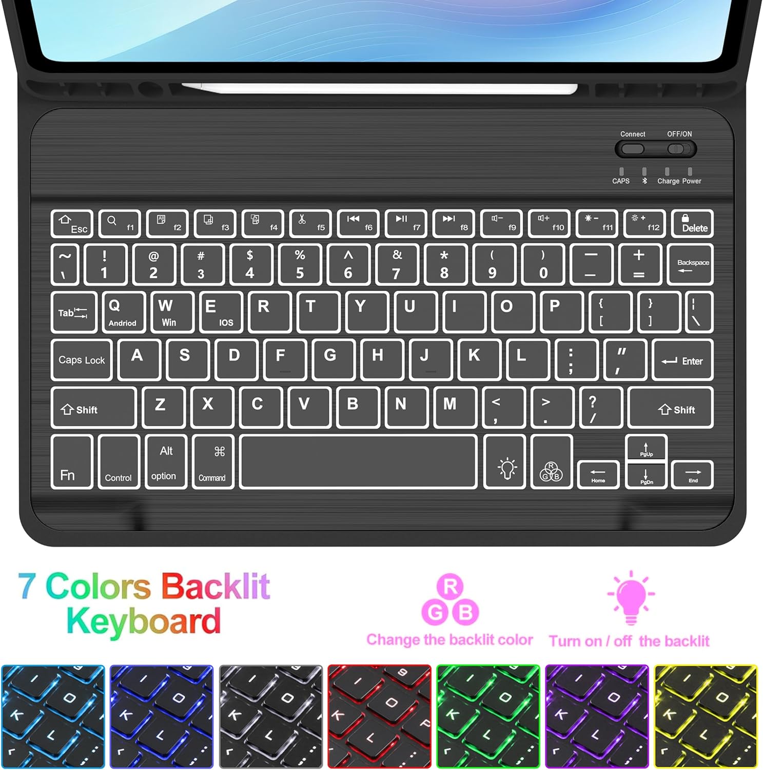 Backlit Samsung Tab S10 FE 5G/S9 FE 10.9”/S9 11” Case with Keyboard, Magnetic Detachable Bluetooth Keyboard | 7 Colors Backlit, Smart Folio Cover with S Pen Holder, Auto Sleep/Wake Up, Rose Gold