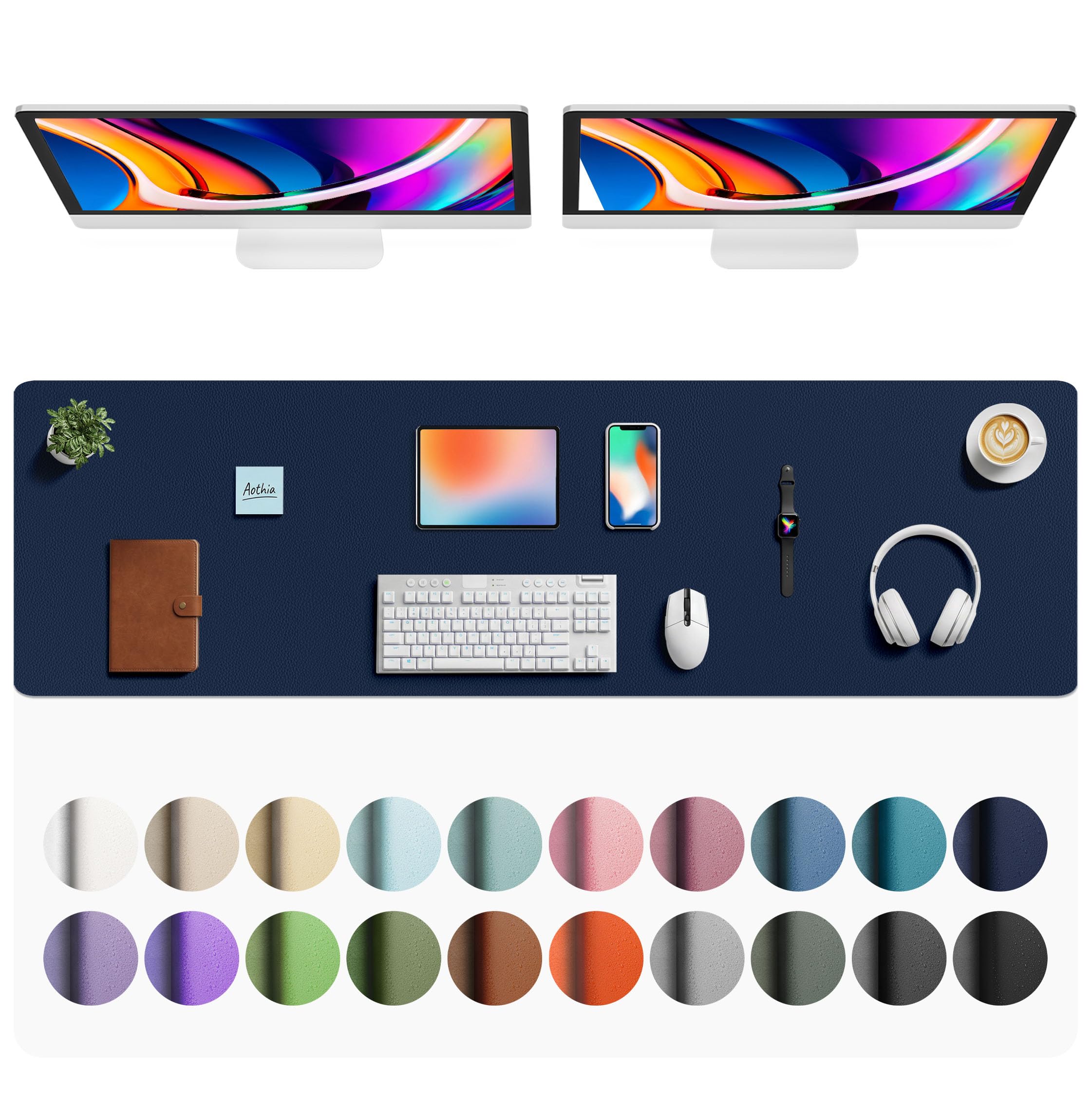 Aothia Faux Leather Desk Mat Large Mouse Pad 63" x 17" | Protects Your Desk with Style - main product image