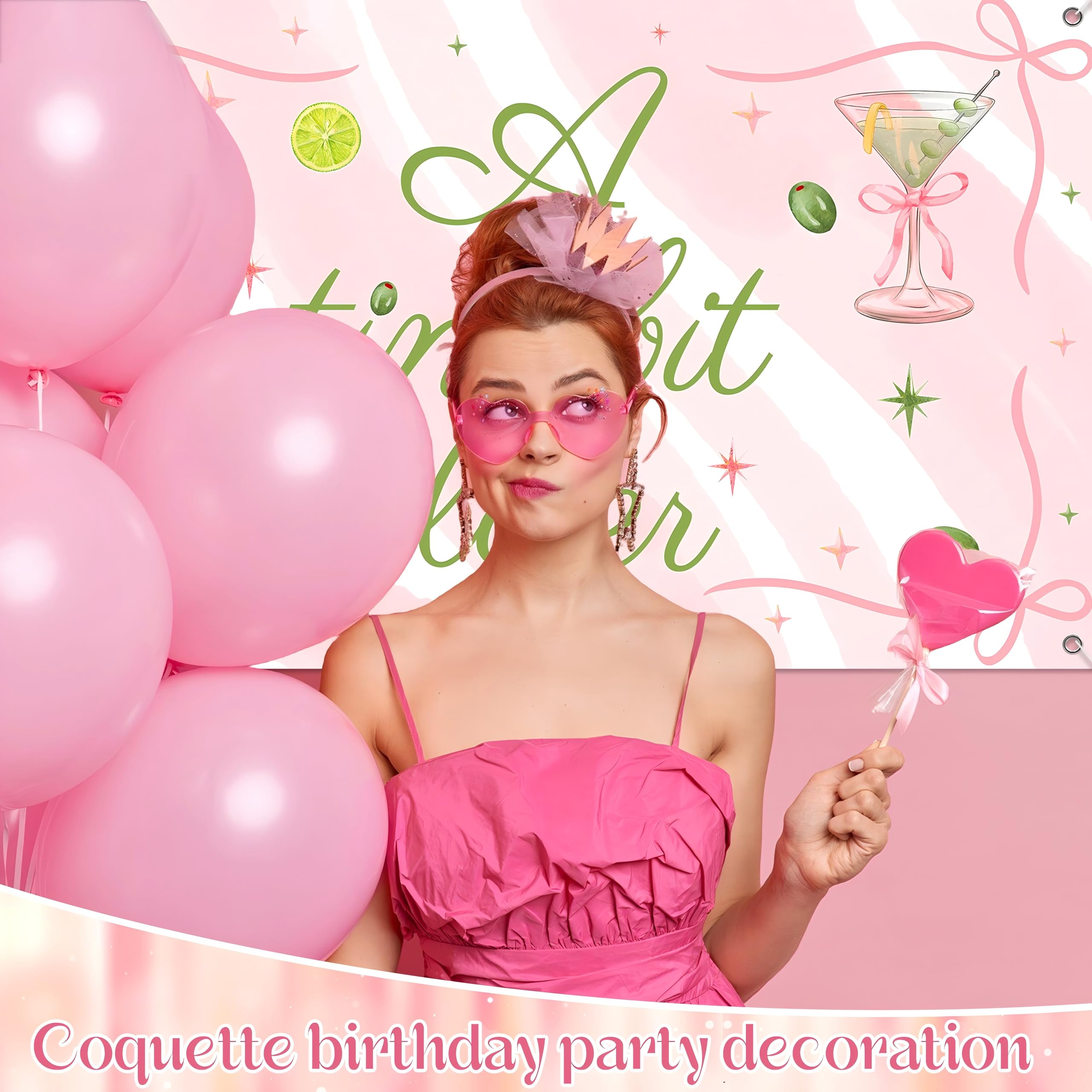 Party 32 Bit Tini Bit Older TEASIK 6x3.6 Ft Martini Pink Bow Party Decor Backdrop,A ...