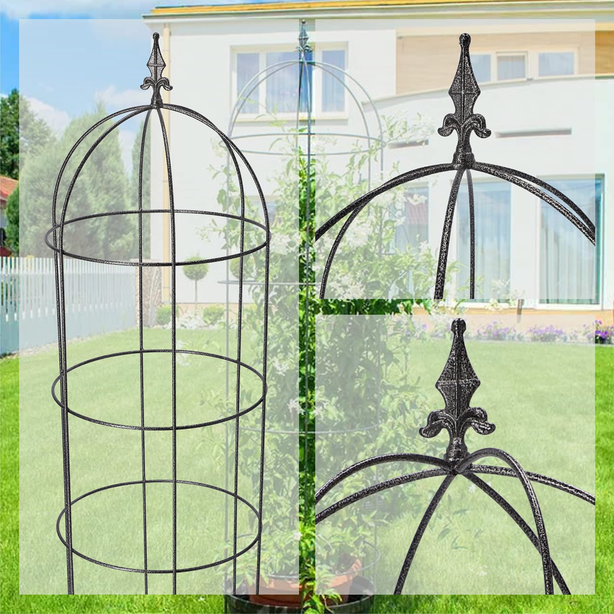 KADAX Treillis en acier revêtu par pulvérisation - Treillis 3D - Support pour plantes grimpantes - Obélisque autonome - Treillis - Hauteur : 120 cm - Ronde
