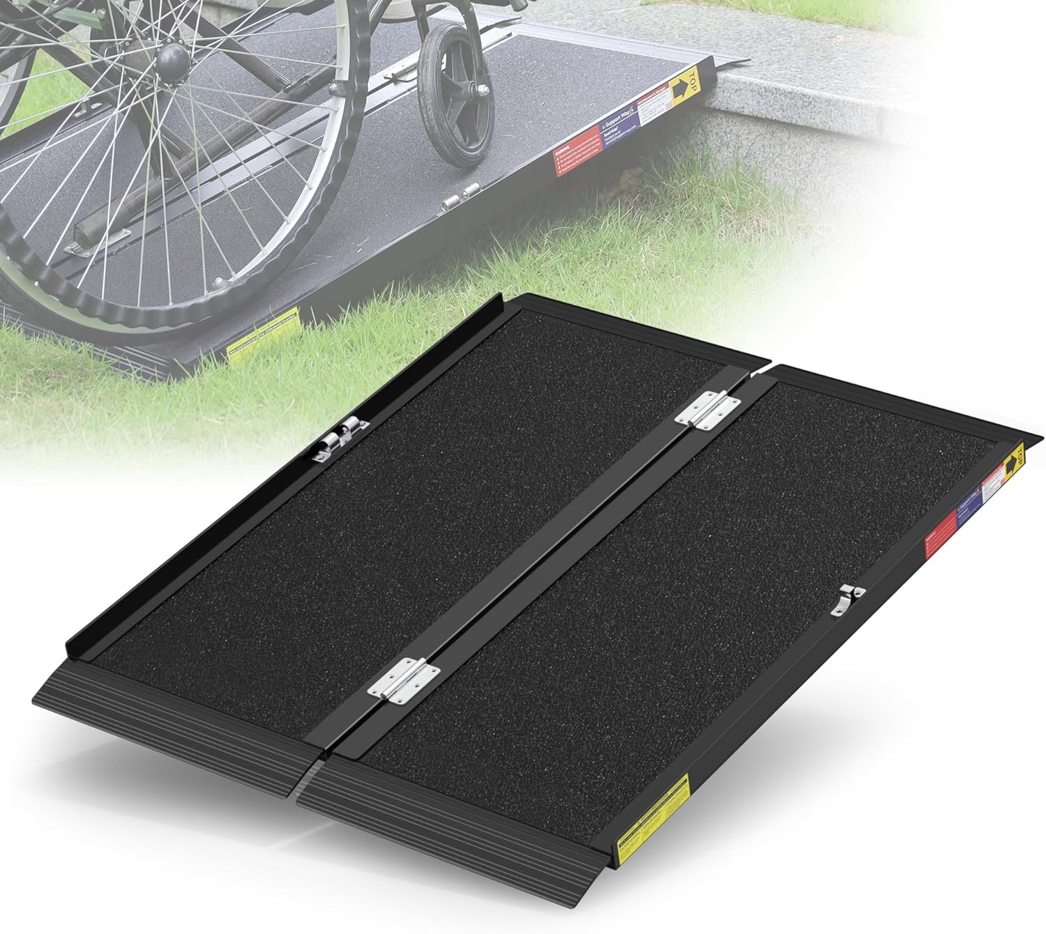 3FT Portable Wheelchair Ramp with Quick-Lock, Black Seamless Non-Slip Aluminum Folding Handicap Ramp,Threshold Ramp for Doorways, Wheel Chair Ramp for Home Steps 3FT(Using height 3-9'')