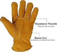 Vista 4 de OZERO 2 pares de guantes de trabajo de cuero de invierno para clima frío al aire libre: guantes cálidos con aislamiento térmico para hombres y Oro
