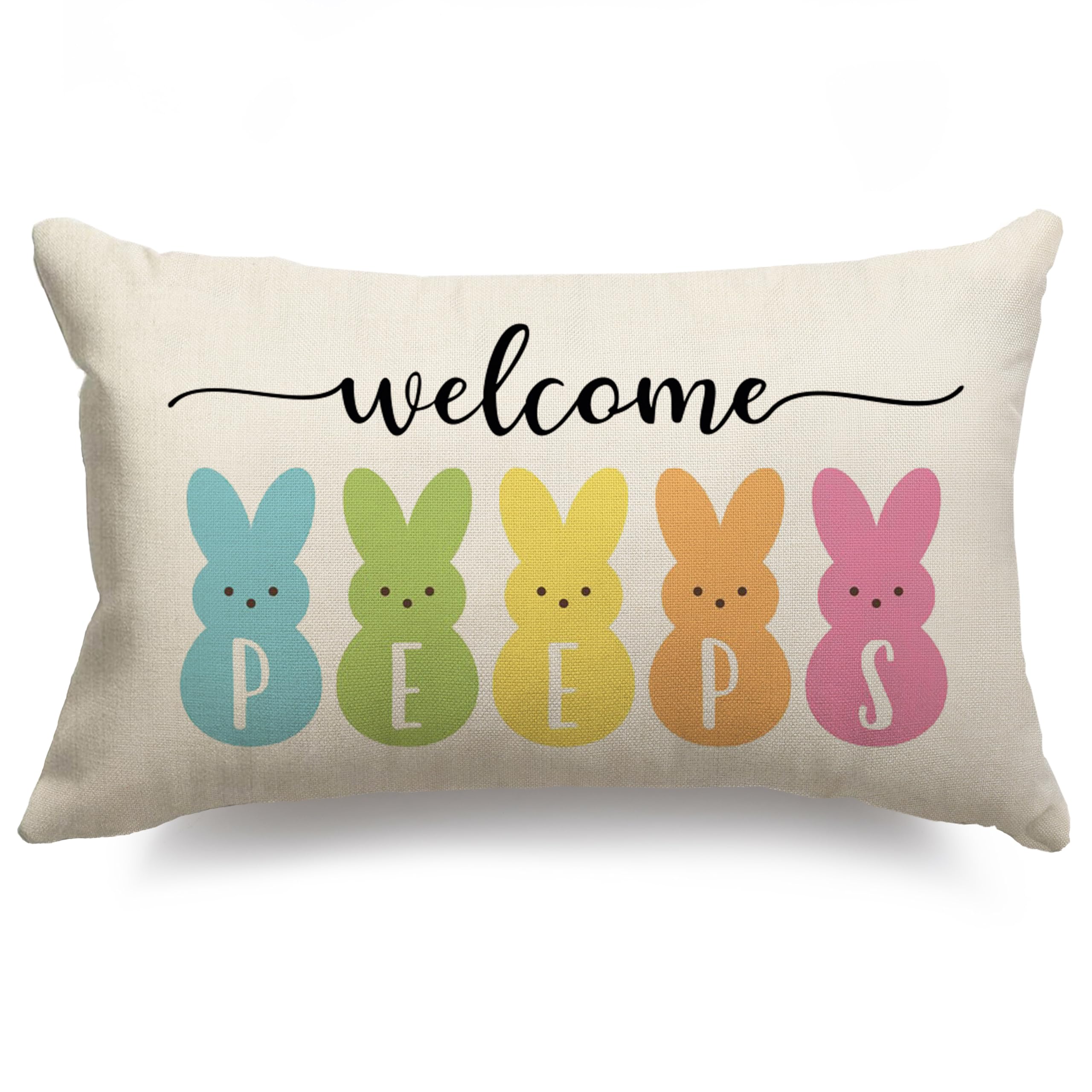 JXZYGMD Easter Pillow Covers 12x20 Bunny Welcome Peeps Lumbar Pillow Covers Decorations Outdoor for Sofa Home Decor