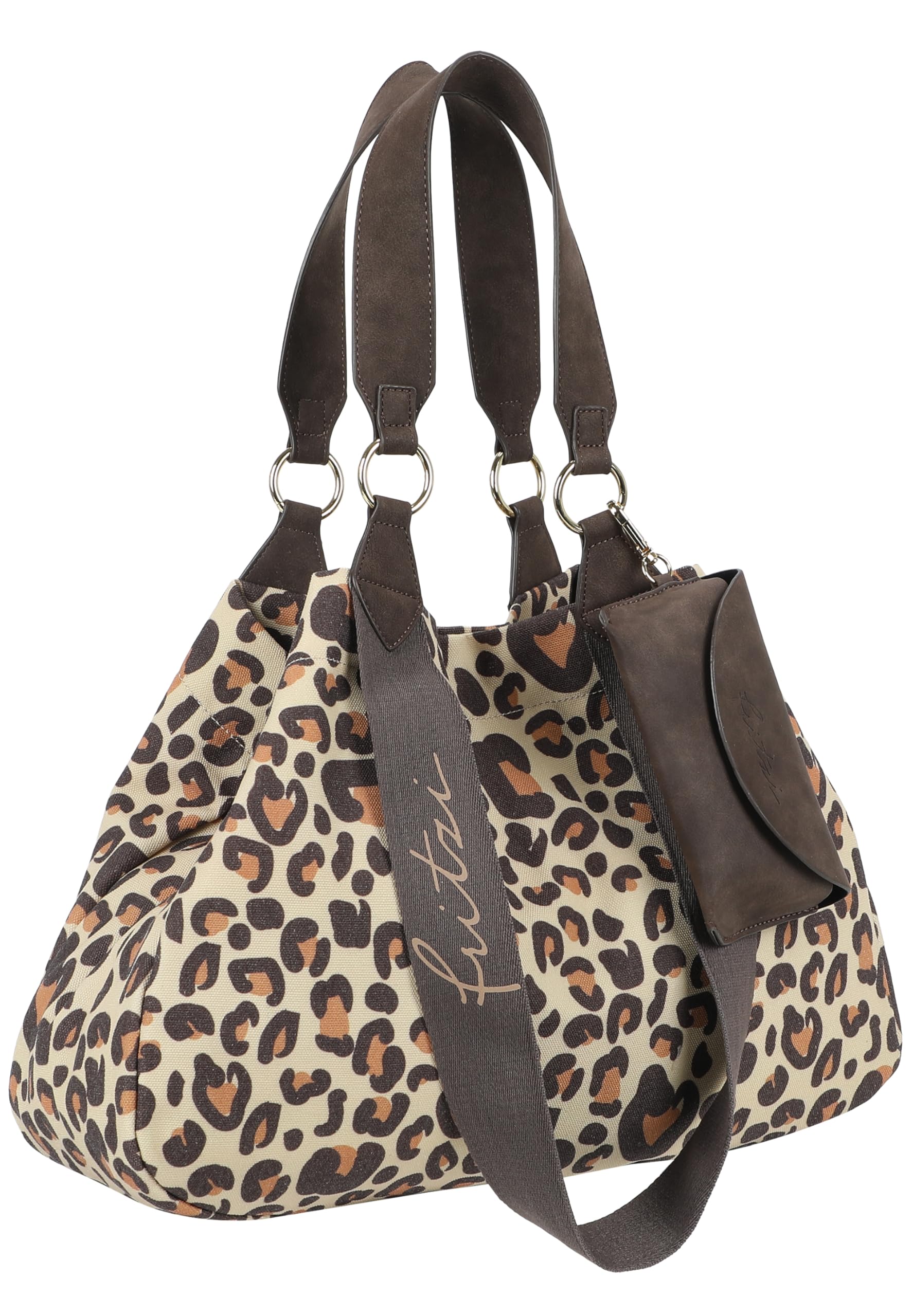 Fritzi Izzy Medium Limited Leo Camel Shopper Damen Schultertasche Handtasche Freizeit Alltag Magnetverschluss Canvas 39 x 42 x 15 cm, Camel
