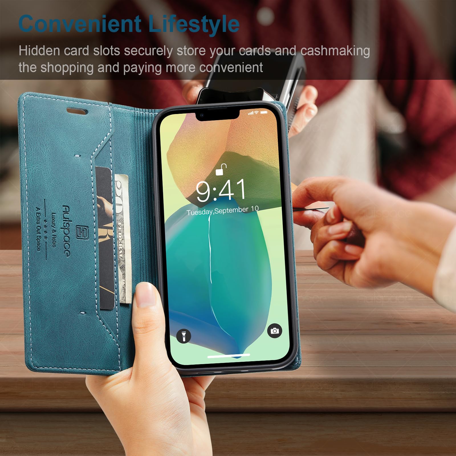 SailorTech Custodia per iPhone XS Max in Pelle Portafoglio con porta carte di credito, Cover per iPhone XS Max Cellulare Regolabile Collana con slot per carte di credito - Blu