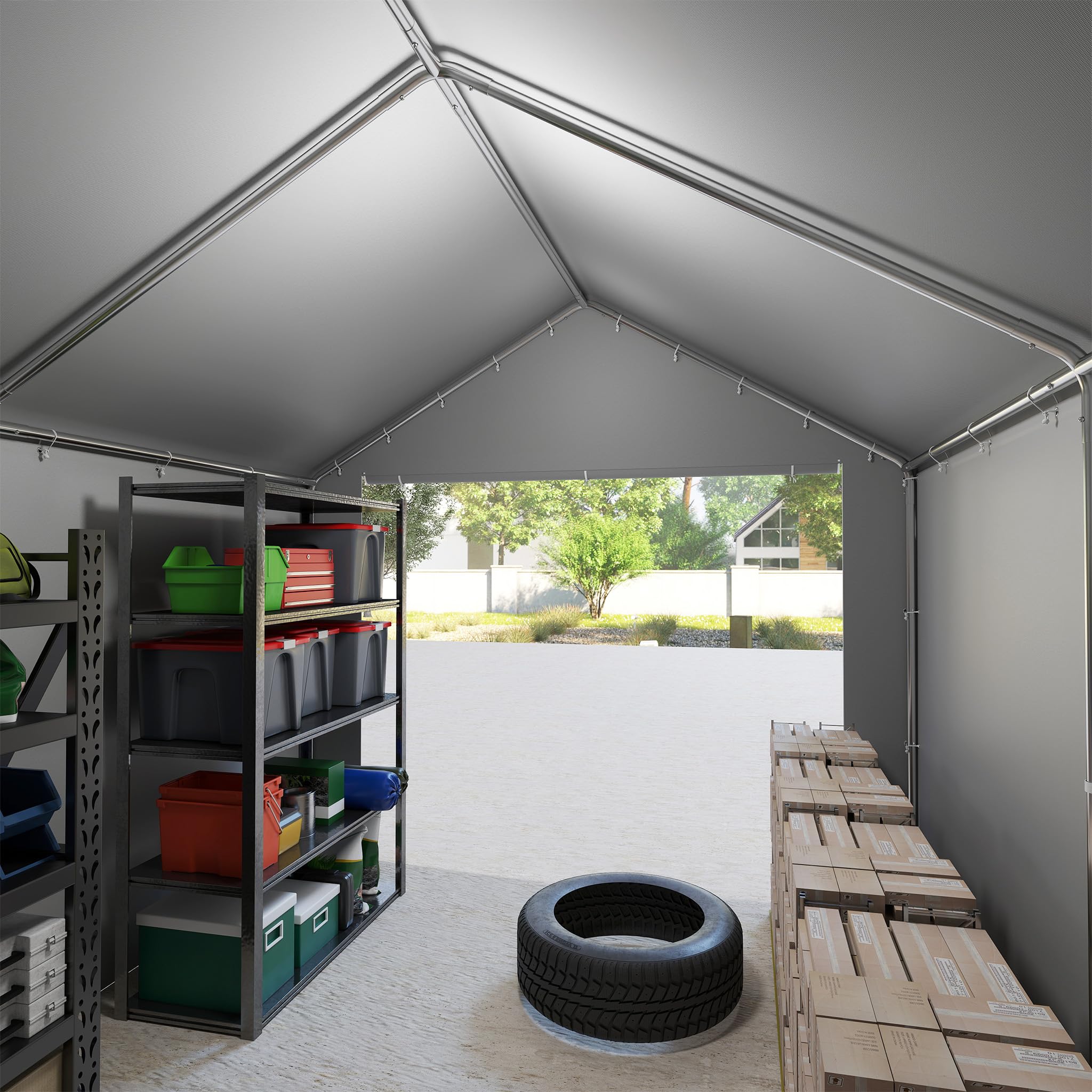 UISEBRT Tienda de almacén, 3 x 4 m, impermeable, con robusto toldo de PE y estructura de acero, ideal como garaje para herramientas, herramientas de jardín, paletas (gris)