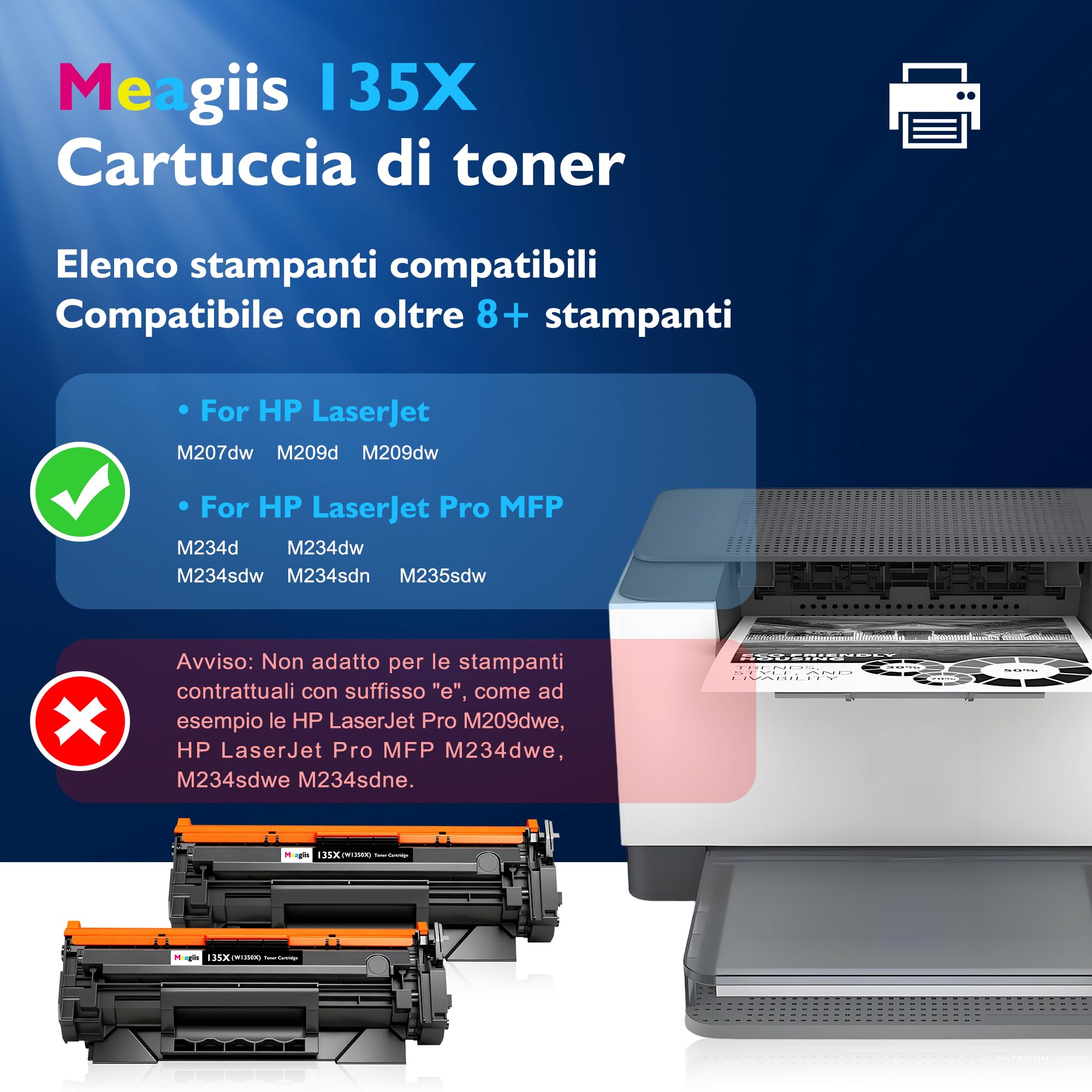 135X Toner Compatibili con HP W1350X 135A 1350A (Con Chip, 2 Nere) | Compatibili con HP LaserJet M209 M209dw M234 M234dw M234sdn M234sdw; Non per HP+ con la 'e' finale; Fino a 2.400 Pagine