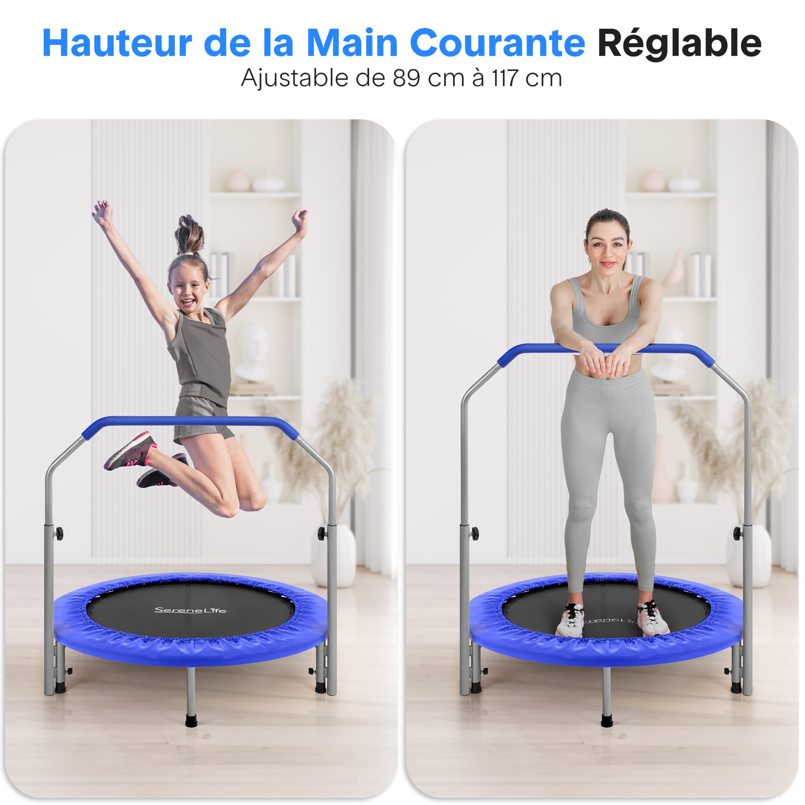 SereneLife Trampoline Pliable 102 cm – Mini Trampoline de Fitness Compact pour Enfants et Adultes, Rebondisseur d’Exercice, Équipement d’Entraînement Intérieur/Jardin, Design sans Ressort, Max. 90 kg