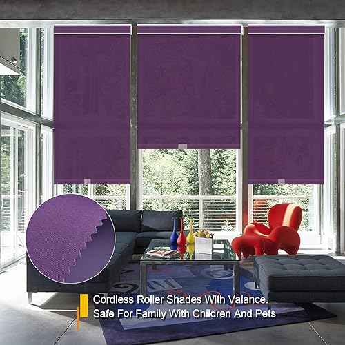 Miniatura 3 de Persianas opacas sin cordón, cortinas de tela morada con cenefa, aislamiento térmico, protección UV, filtro de luz, persianas enrollables para
