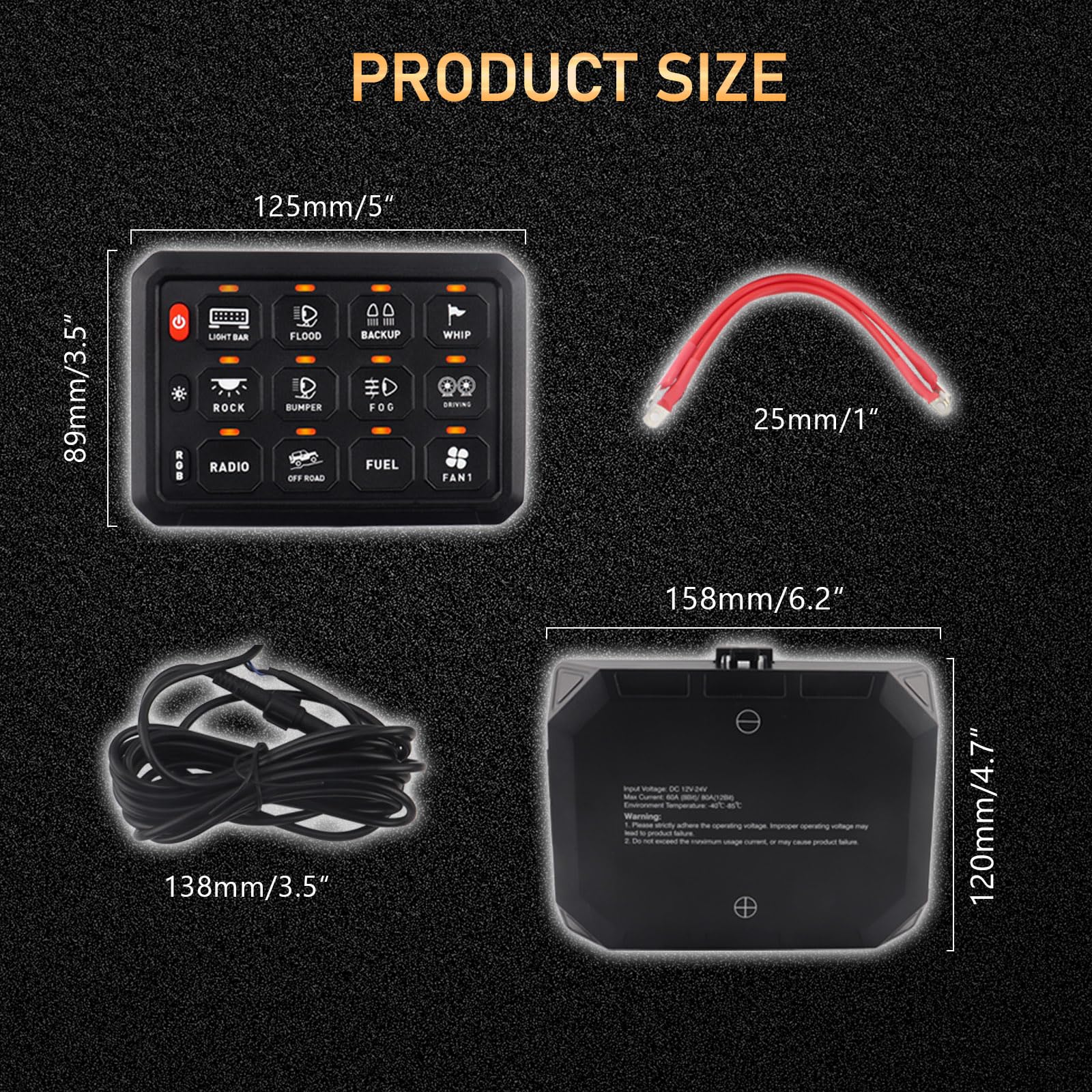 Chelhead Interruptor empotrable RGB de 12 grupos, circuito de control universal, sistema de relé de seguridad, arnés de cables para coche, camión, barco, ATV, UTV, SUV, multifuncional, 12-24 V | 12V 24V circuito de control universal sistema de relé arnés