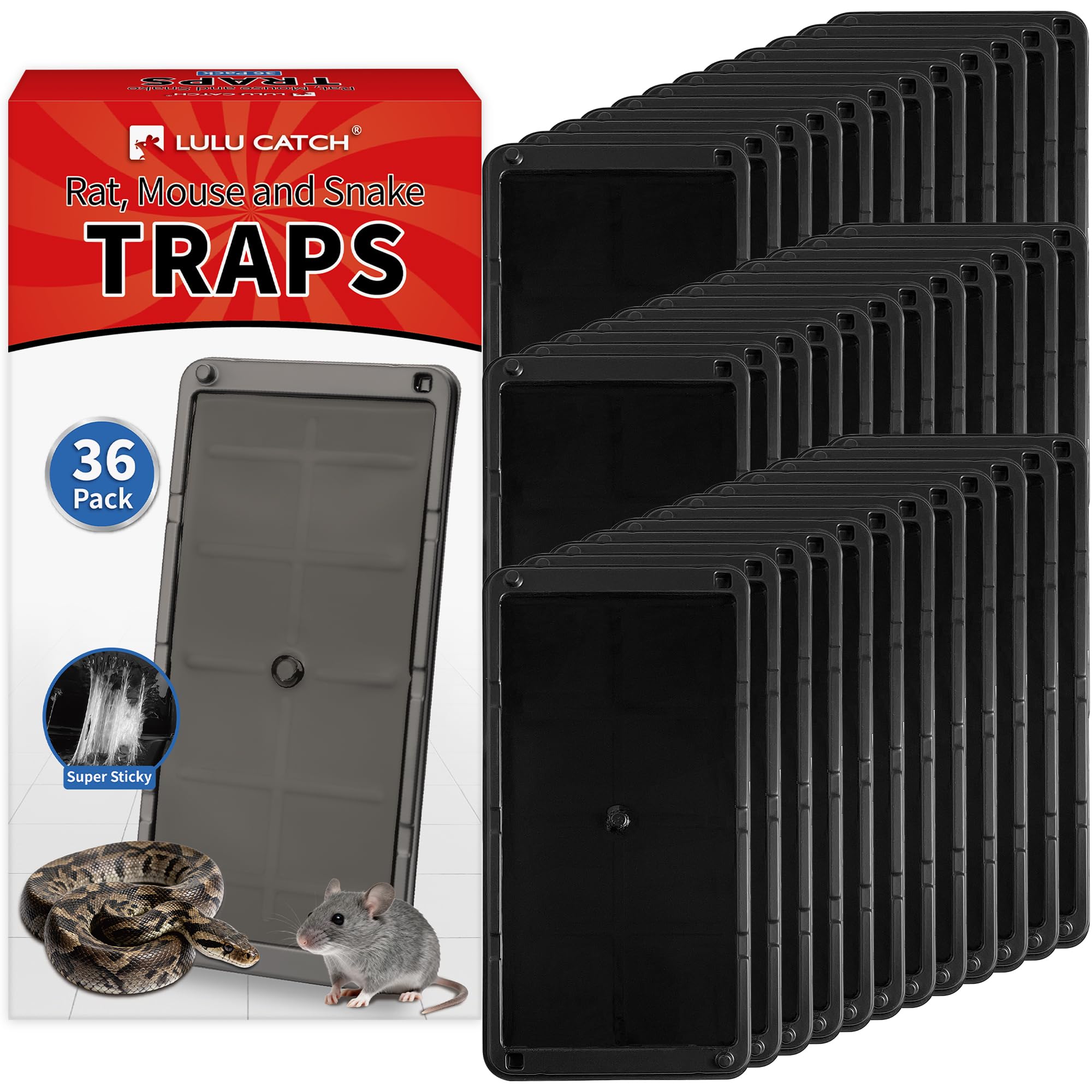 LULUCATCH Mouse Traps 36 Pack, Larger Heavier Glue Traps for Mice, Rat &amp; Snakes, Non-Toxic Sticky Mouse Traps Indoor for Home &amp; Kitchen, Easy to Set