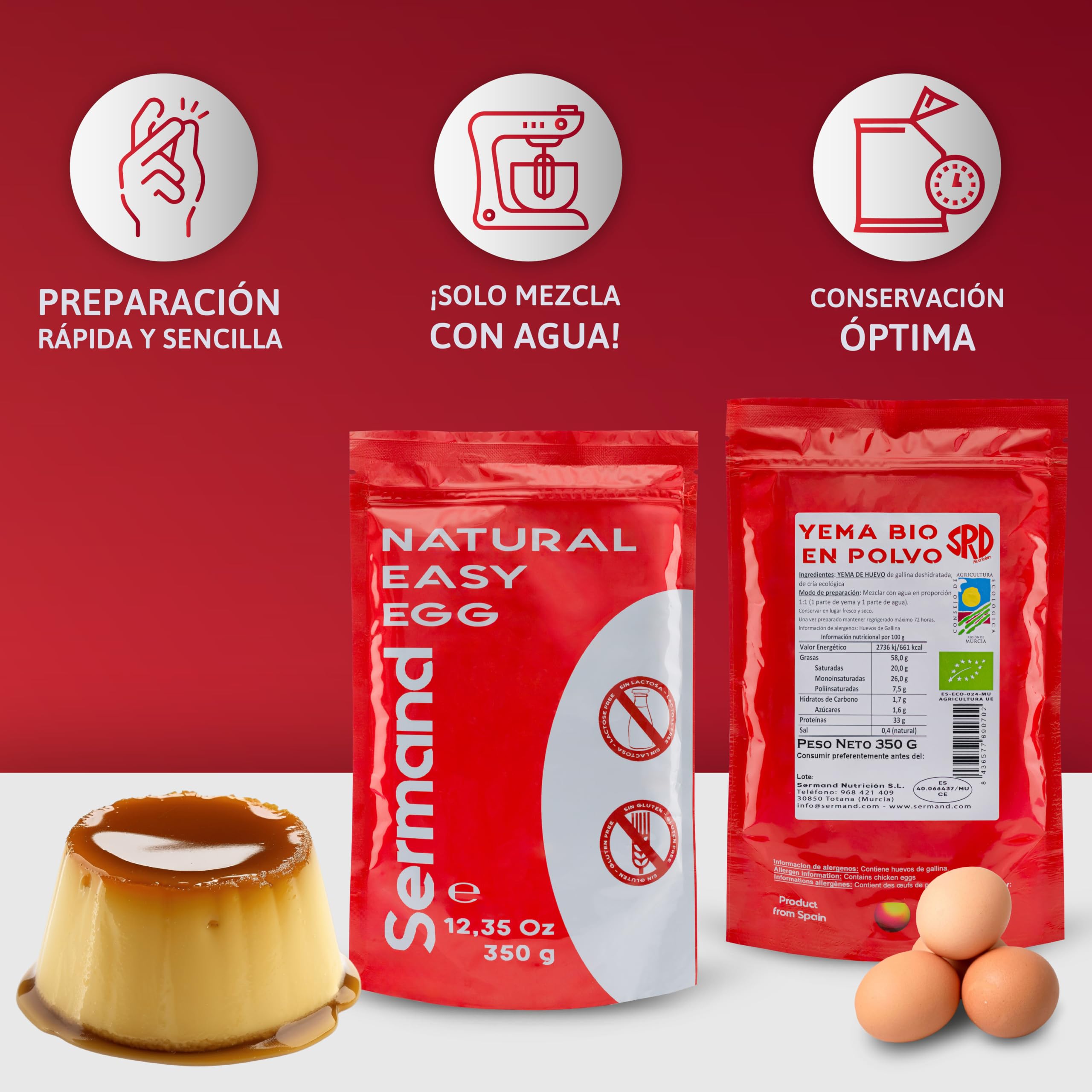Bio-Eigelbpulver (350 g) | Ökologische Eigelbe aus Freilandhaltung | Pasteurisiert & glutenfrei | Ohne Zusatzstoffe | Laktosefrei | Zip-Beutel Verpackung