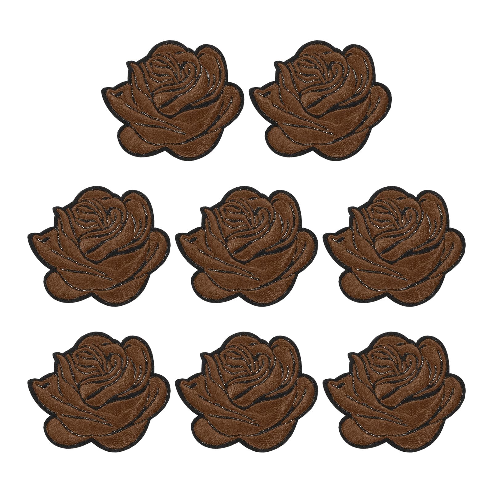 sourcing map Rose Iron-On Patches, 2.6 in Rose Embroidered Patch Applique Flower Sew on Patch Repair Decoration for Clothing Backpacks Jackets Hats Jeans DIY Crafts, 8pcs, Brown