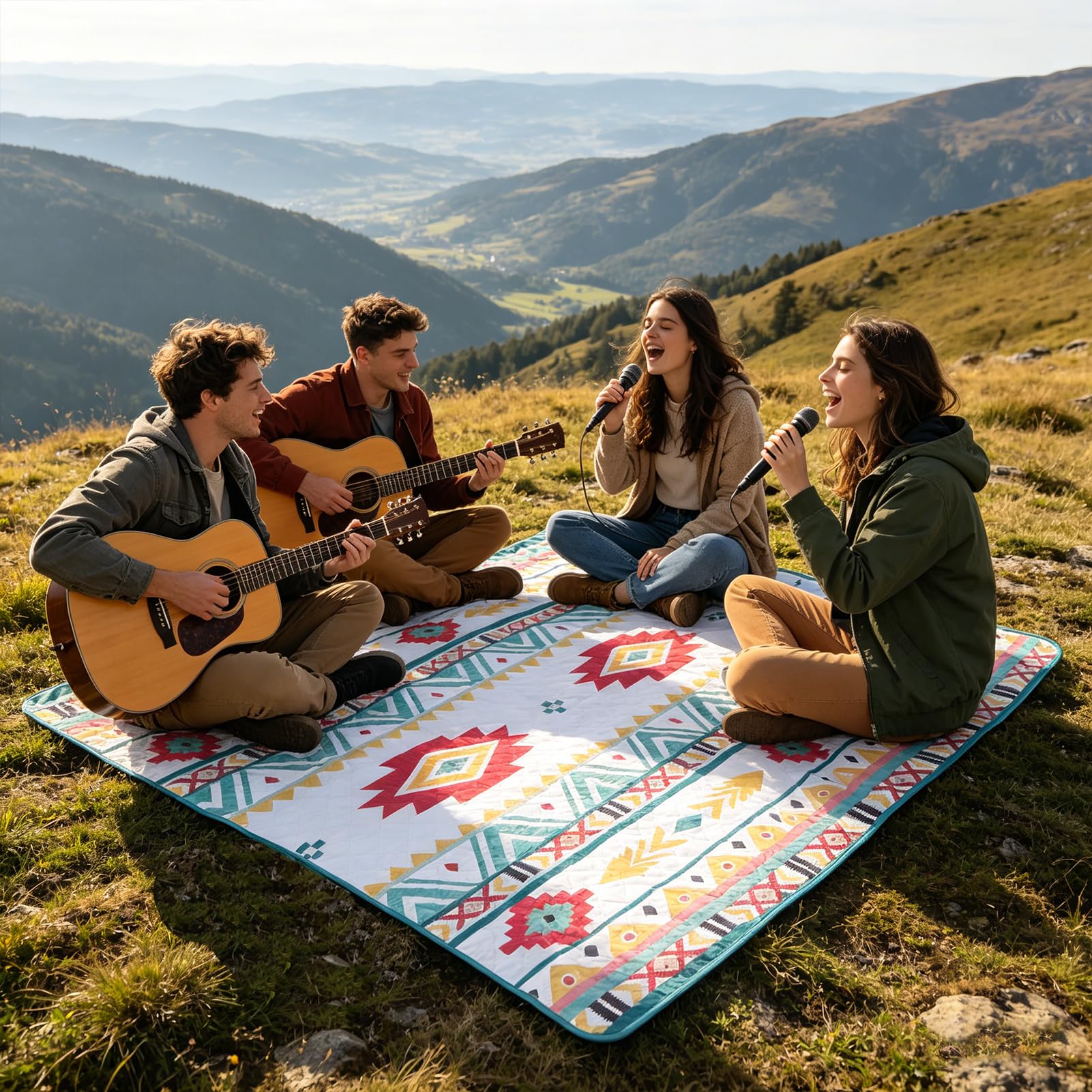 Couverture de pique-nique 200 x 200 cm – Couverture de plage XXL, imperméable et isolée, respirante et douce, tapis de pique-nique et tapis de plage pour camping, plage et pique-nique