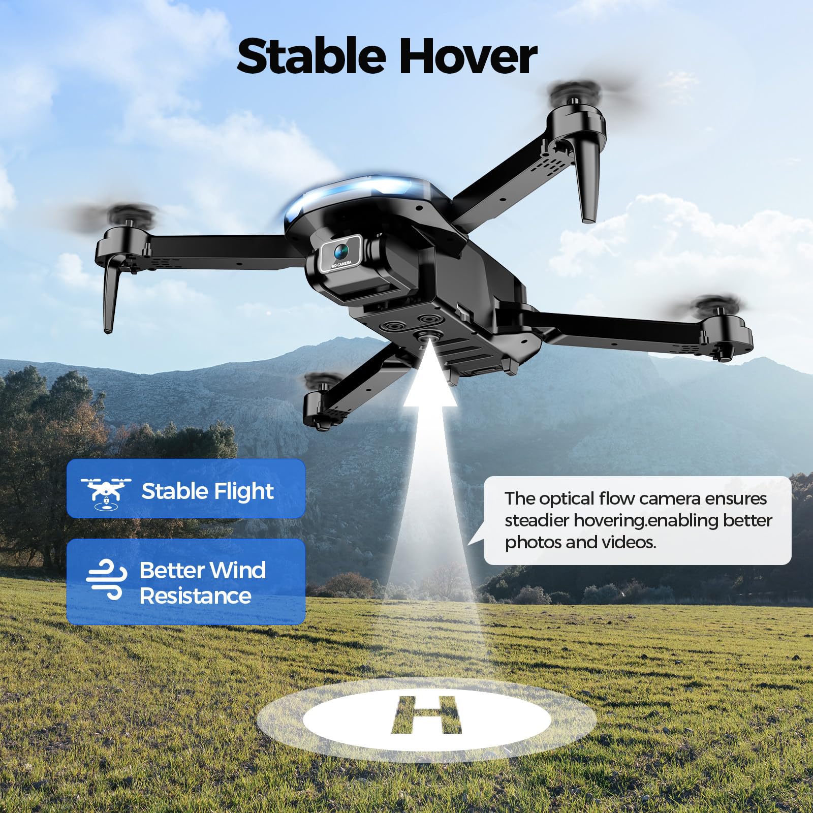 Drone with Camera 1080P HD FPV Foldable Drone for Adults and Beginners, RC Quadcopter with Gravity Control, One Key Take Off/Land, Optical Flow Positioning, 360° Flip, 3 Speed Mode, Waypoint Fly