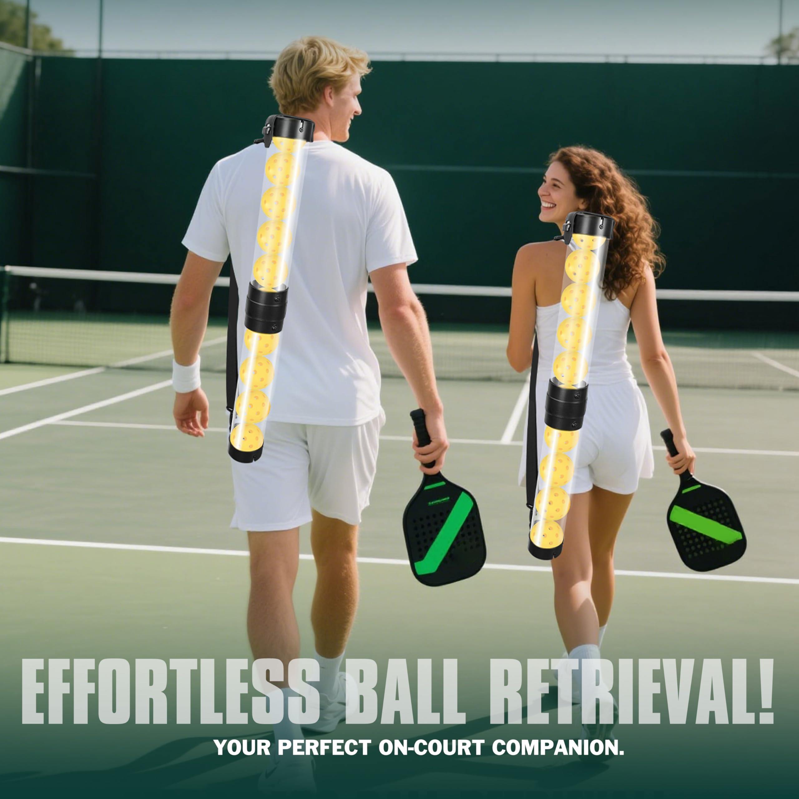 Hikeen Tubo Recuperador Pickleball con 5 Pickleballs, Pickleball Set Portátil con Correa Ajustable para Entrenamiento Pickleball, Accesorios Pickleball para Transportar y Almacenar