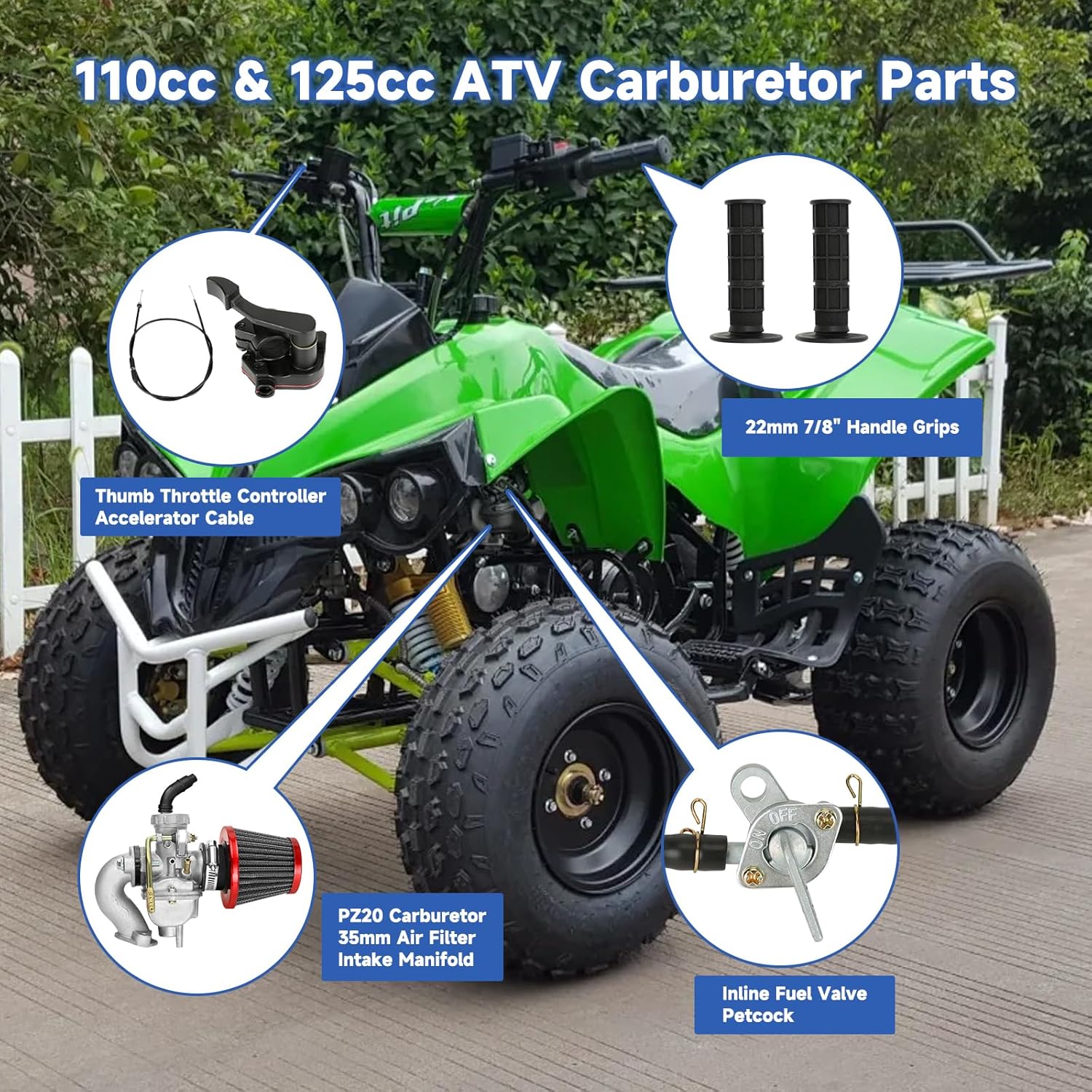 FVRITO PZ20 Carburetor Thumb Throttle Kit Compatible with Tao tao Coolster 125cc 110cc Chinese ATV Quad 4 Wheeler 50cc 70cc 90cc 4 Stroke Engine Kazuma Baja SunL Roketa Vitacci Loncin Lifan Parts