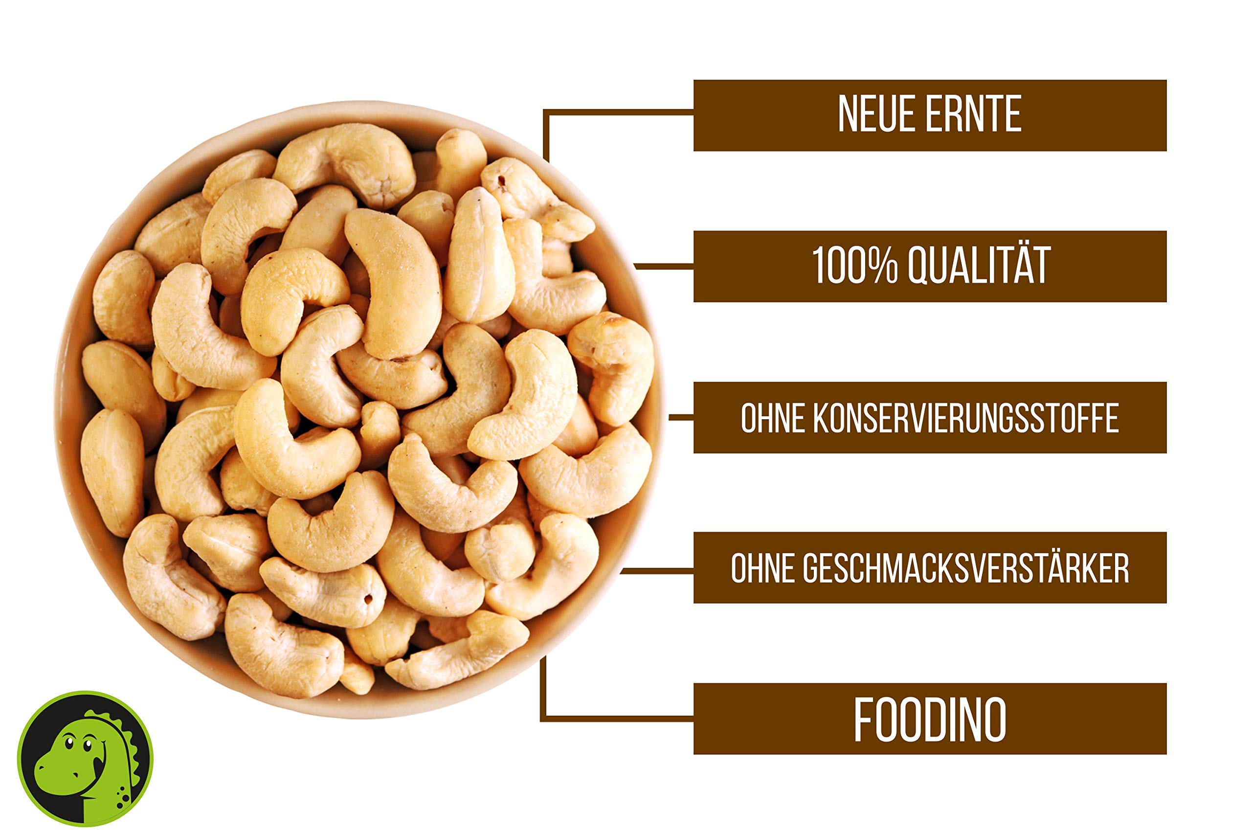 Cashewkerne naturbelassen Cashewnüsse ungesalzen ungeröstet Cashew Kerne ganz ungeschwefelt 100% Natural Cashews unbehandelt 500g - 5kg wiederverschließbar Premium Qualität FOODINO (1kg)